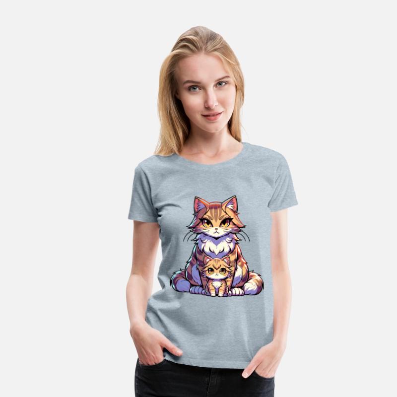 Adorable Cat Mom And Kitten Illustration With Big