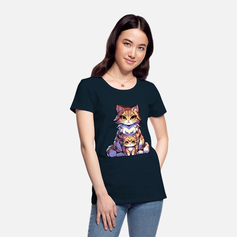 Adorable Cat Mom And Kitten Illustration With Big