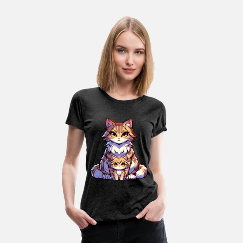 Adorable Cat Mom And Kitten Illustration With Big