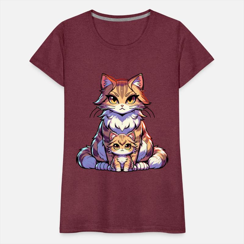 Adorable Cat Mom And Kitten Illustration With Big