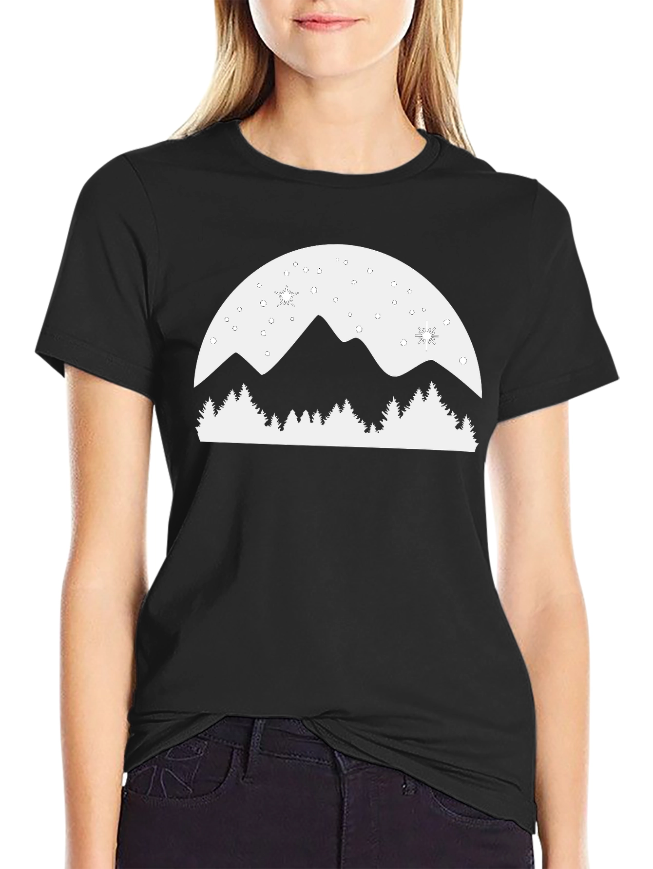 Mountain Scene Graphic Tee - Black