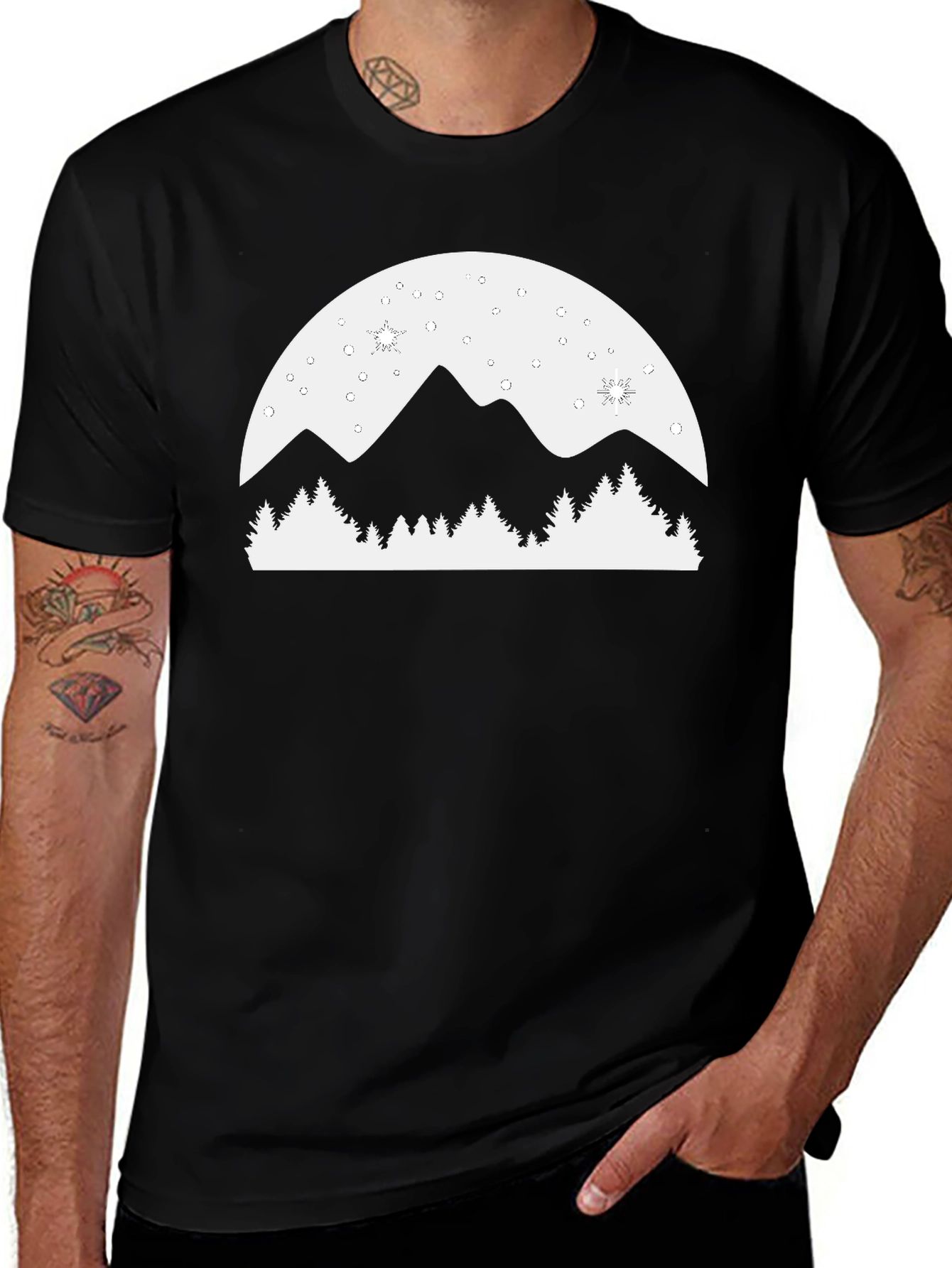 Mountain Scene Graphic Tee - Black