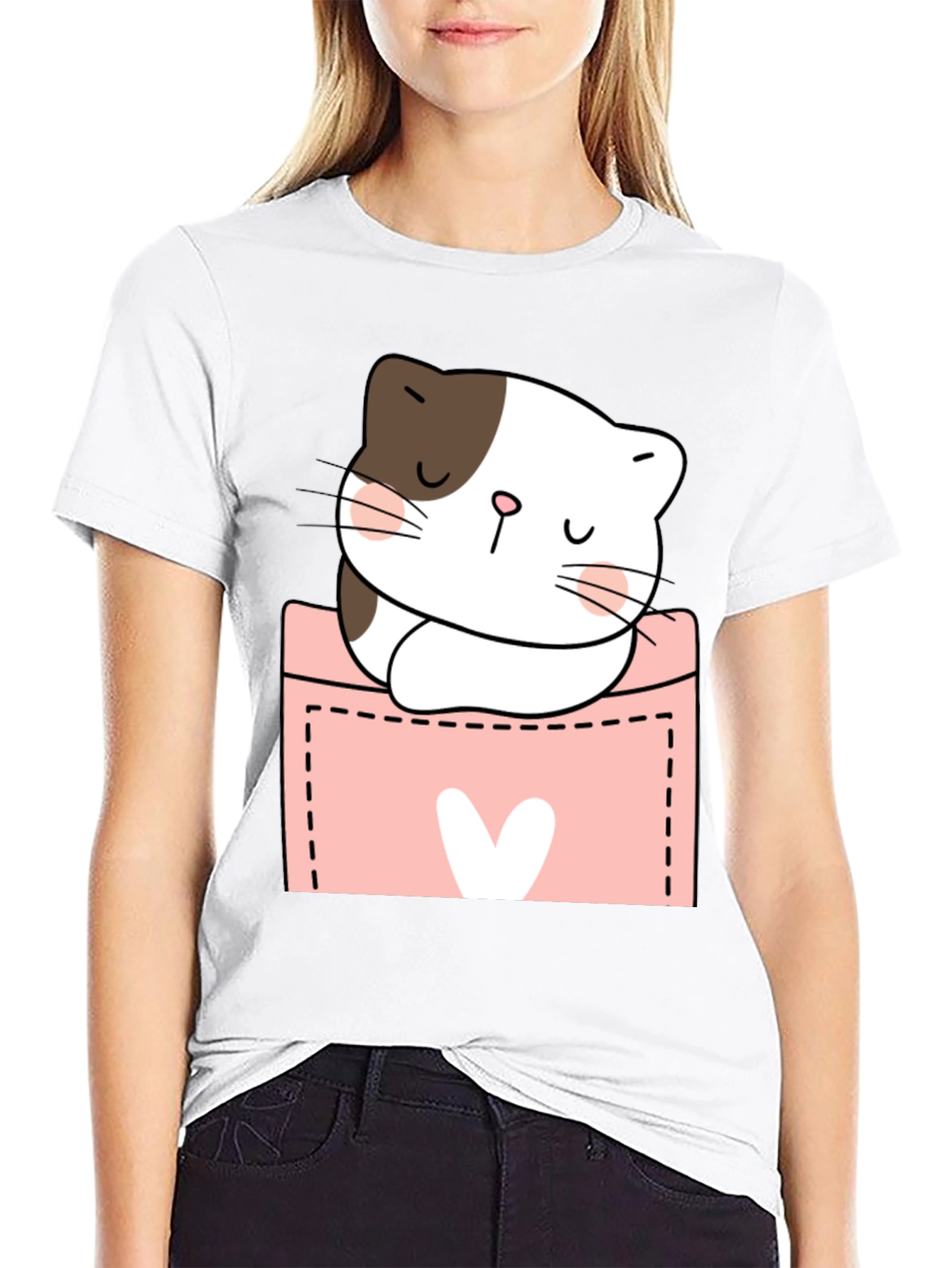 Cute Cat Pocket T-Shirt - Kawaii Kitten Tee