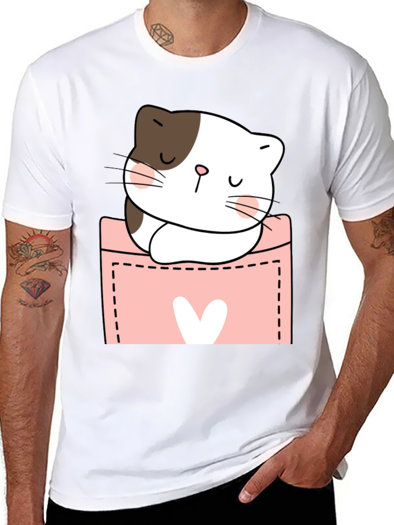 Cute Cat Pocket T-Shirt - Kawaii Kitten Tee