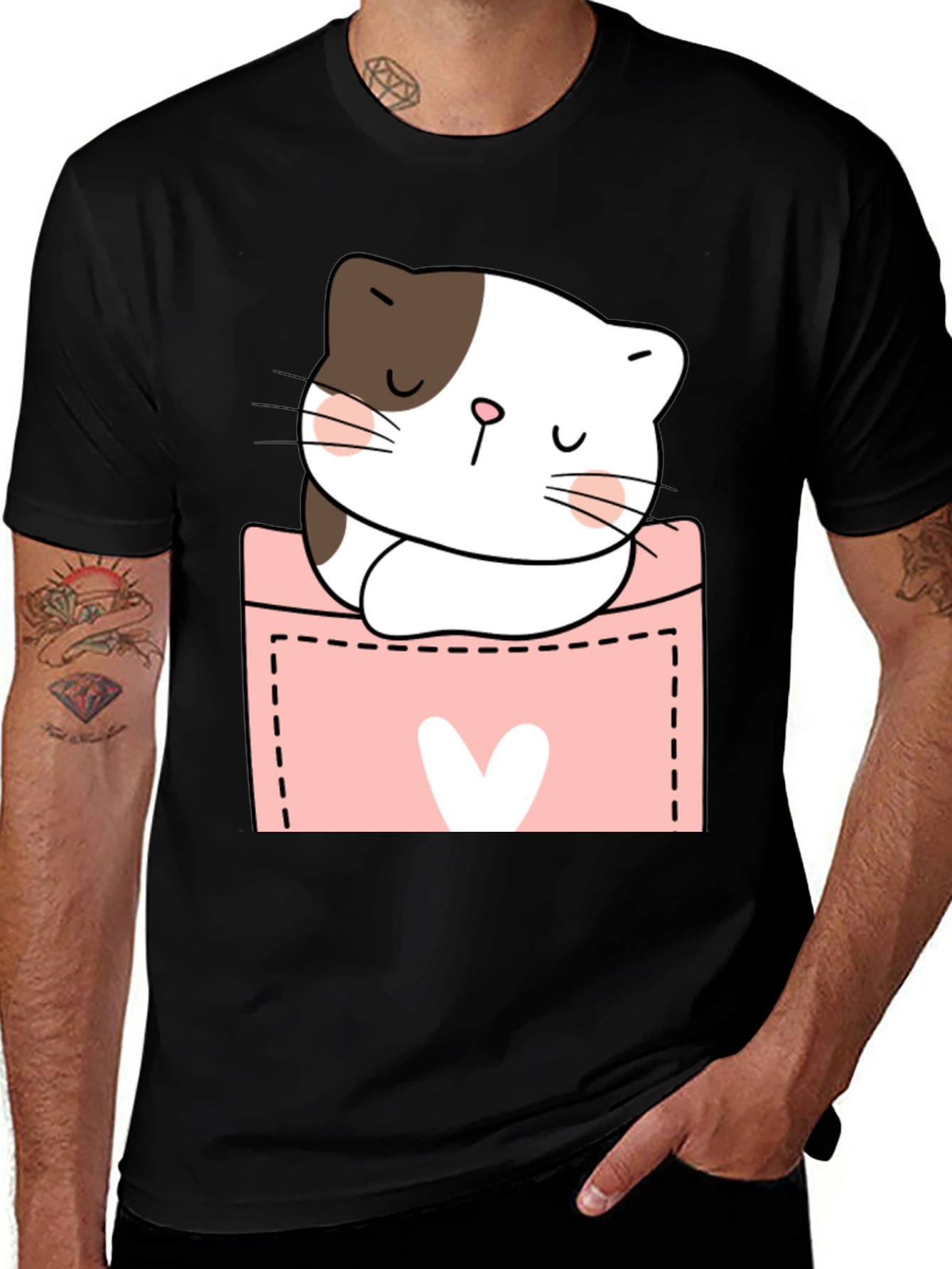 Cute Cat Pocket T-Shirt - Kawaii Kitten Tee