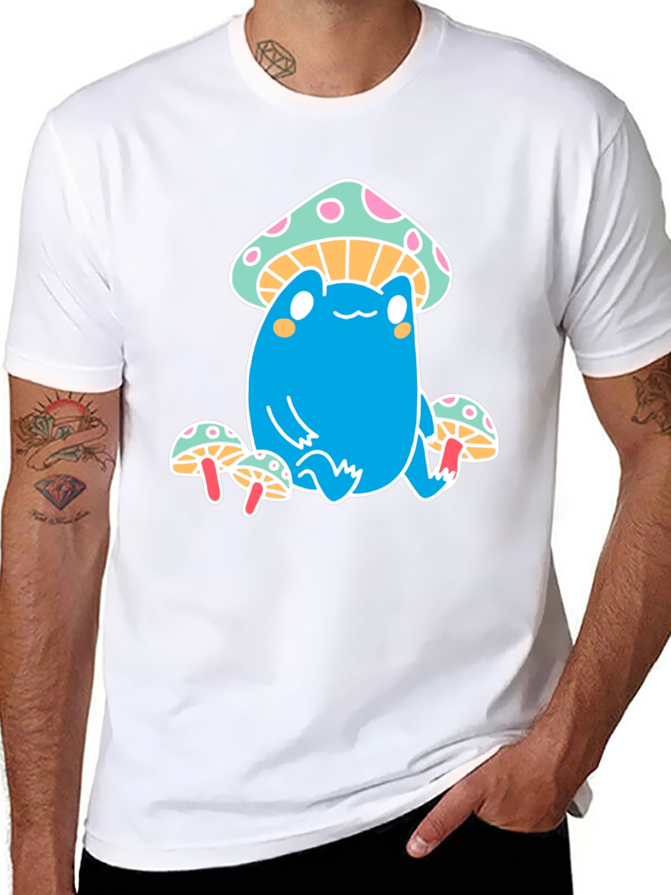 Frog on Mushroom Graphic Tee - Whimsical & Fun