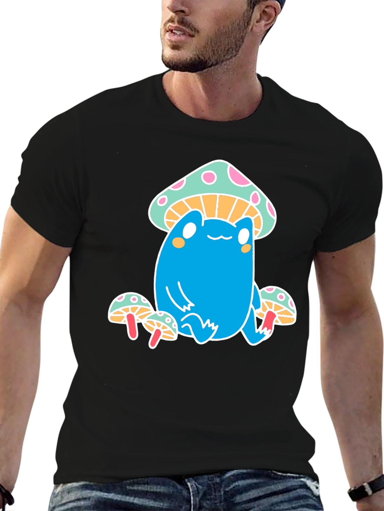 Frog on Mushroom Graphic Tee - Whimsical & Fun