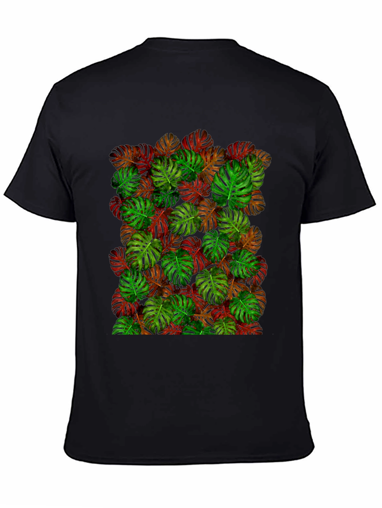 Tropical Monstera Leaf Print Black T-Shirt