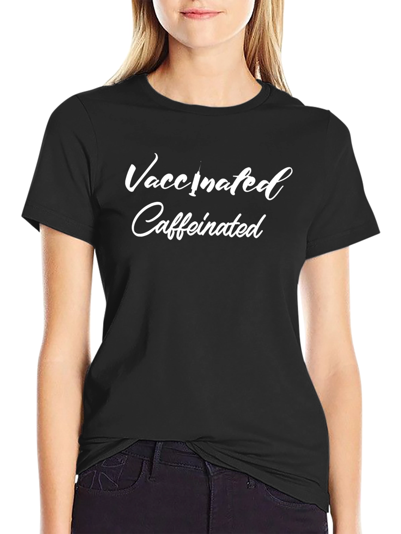 Vaccinated Caffeinated Black T-Shirt