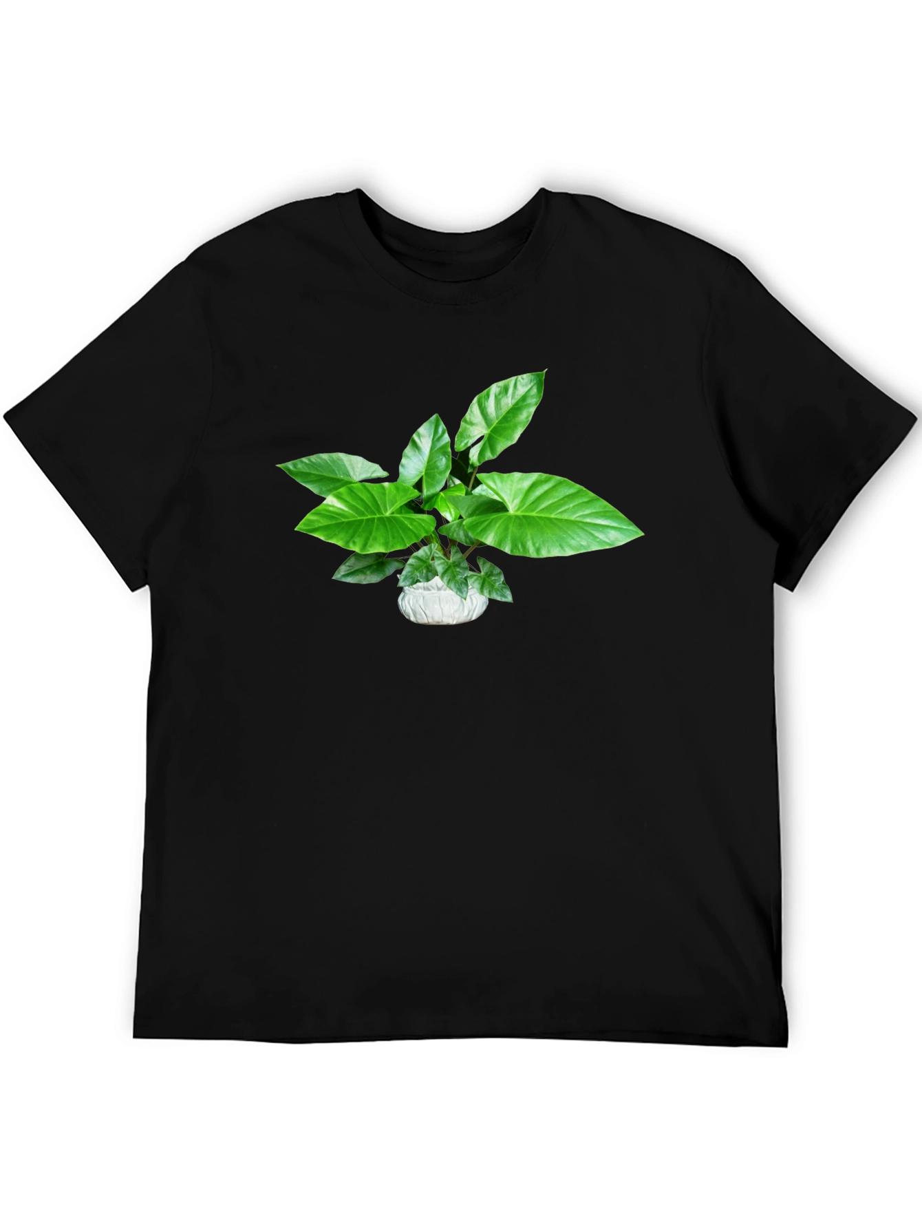 Green Plant Graphic Black T-Shirt