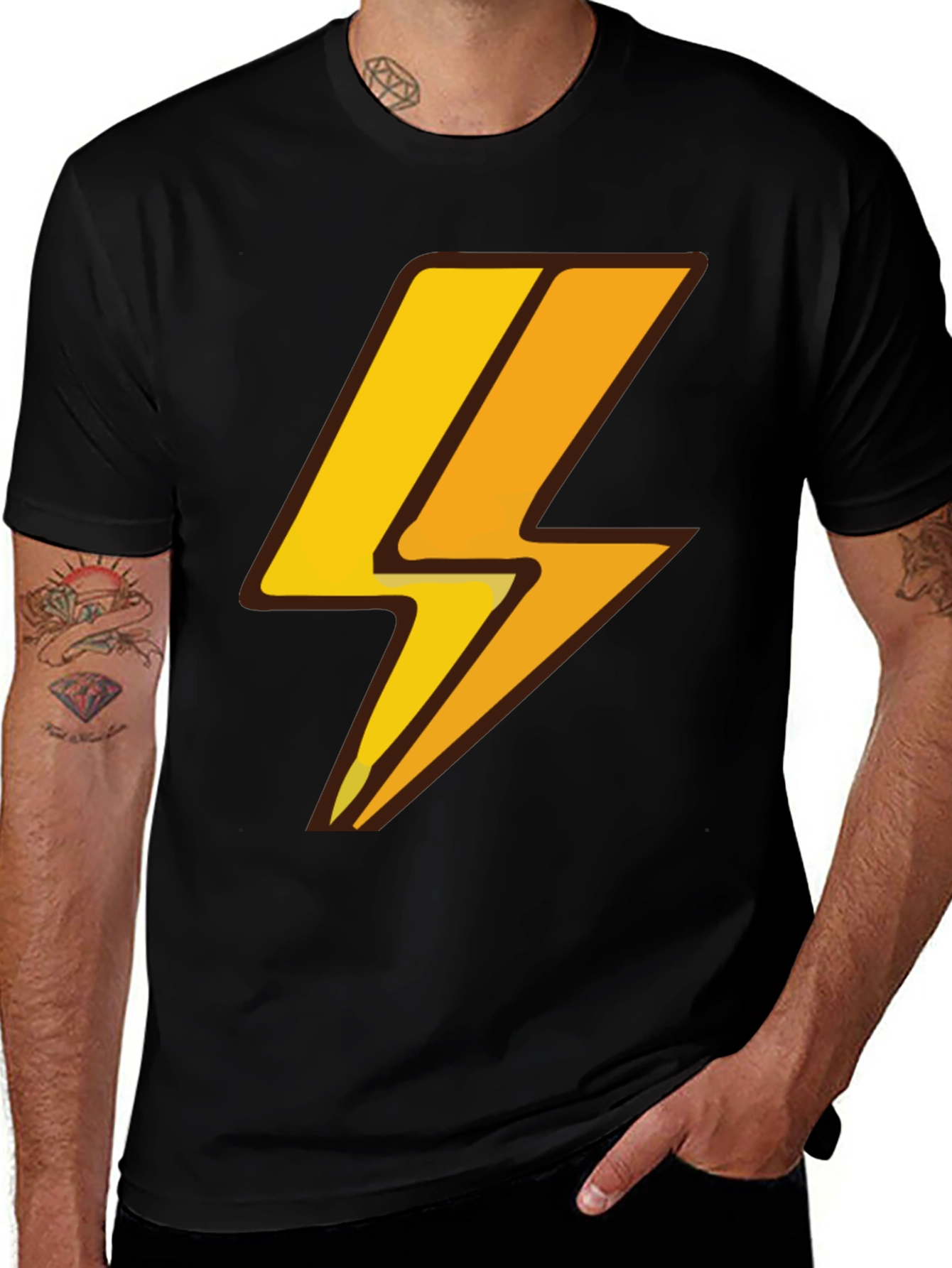 Lightning Bolt Graphic Tee - Black Cotton T-Shirt