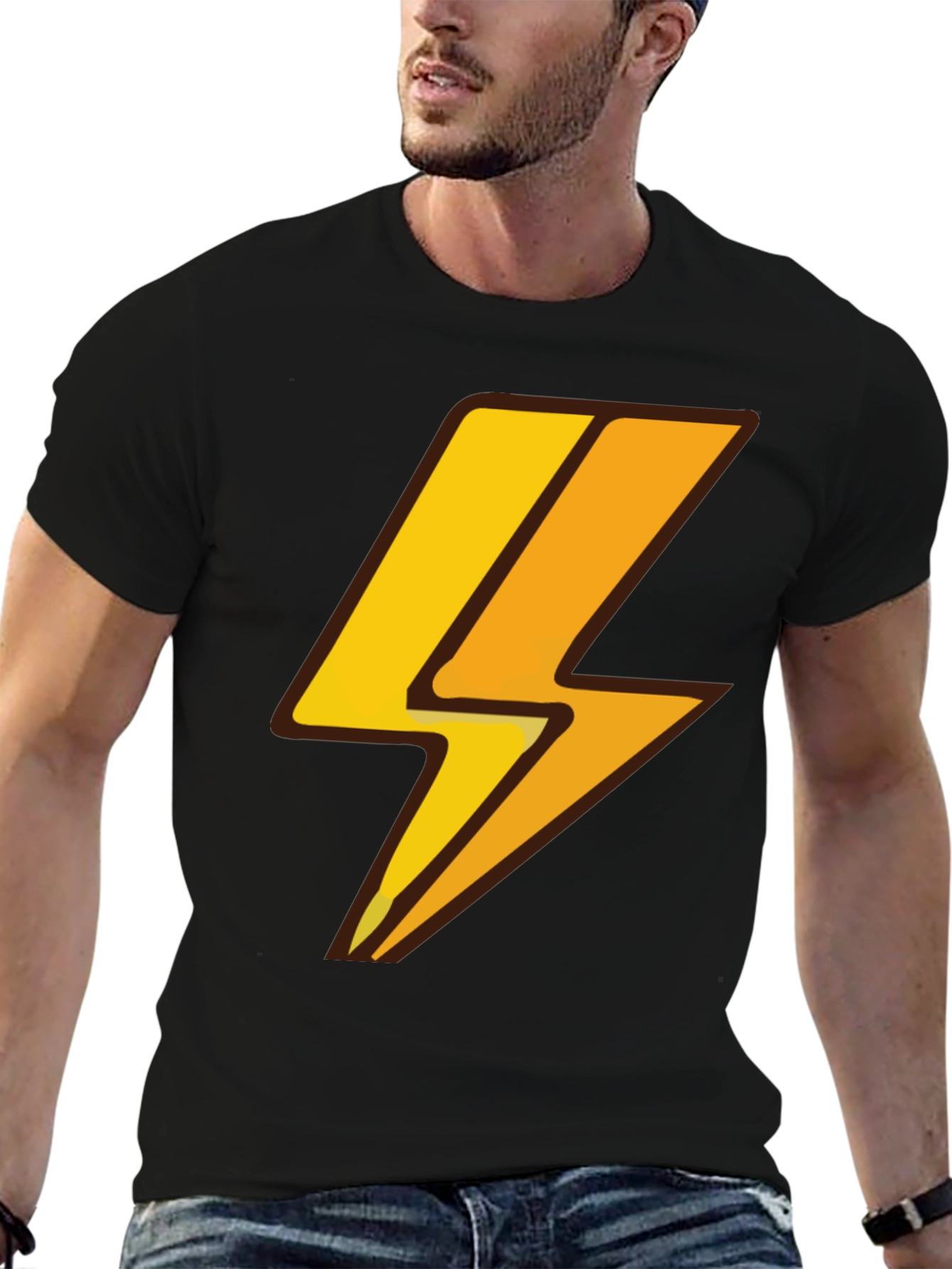 Lightning Bolt Graphic Tee - Black Cotton T-Shirt