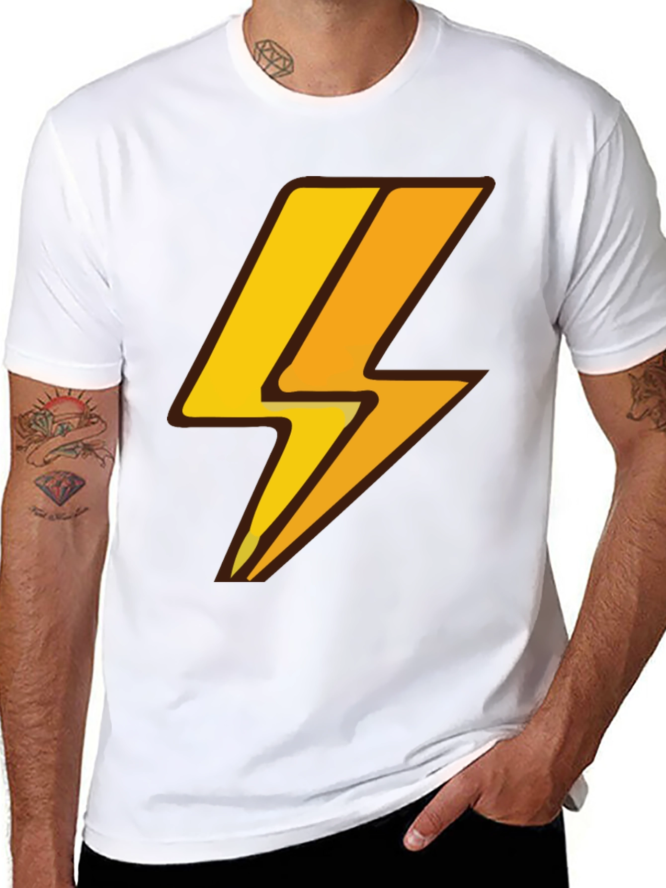 Lightning Bolt Graphic Tee - Black Cotton T-Shirt
