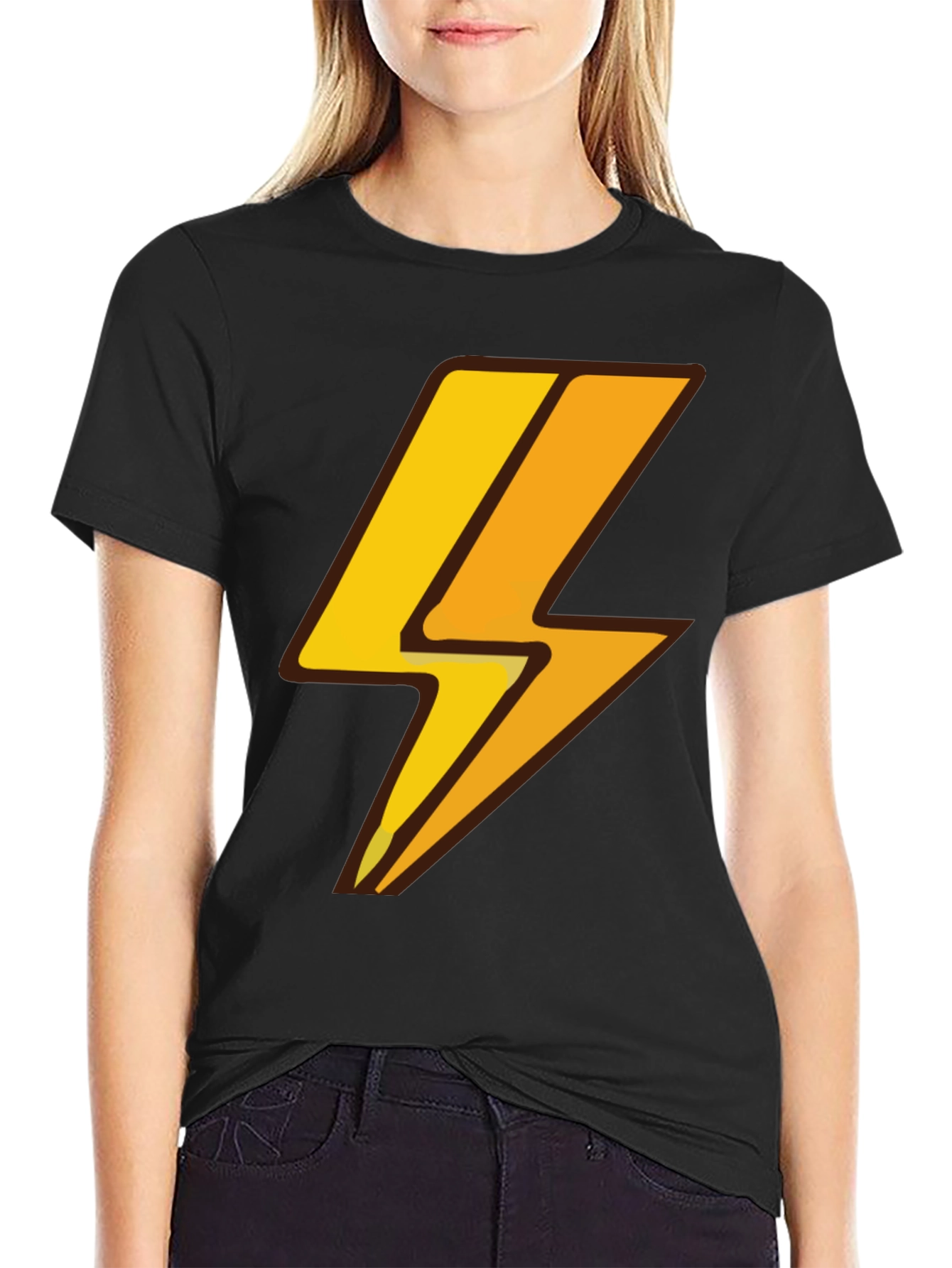 Lightning Bolt Graphic Tee - Black Cotton T-Shirt