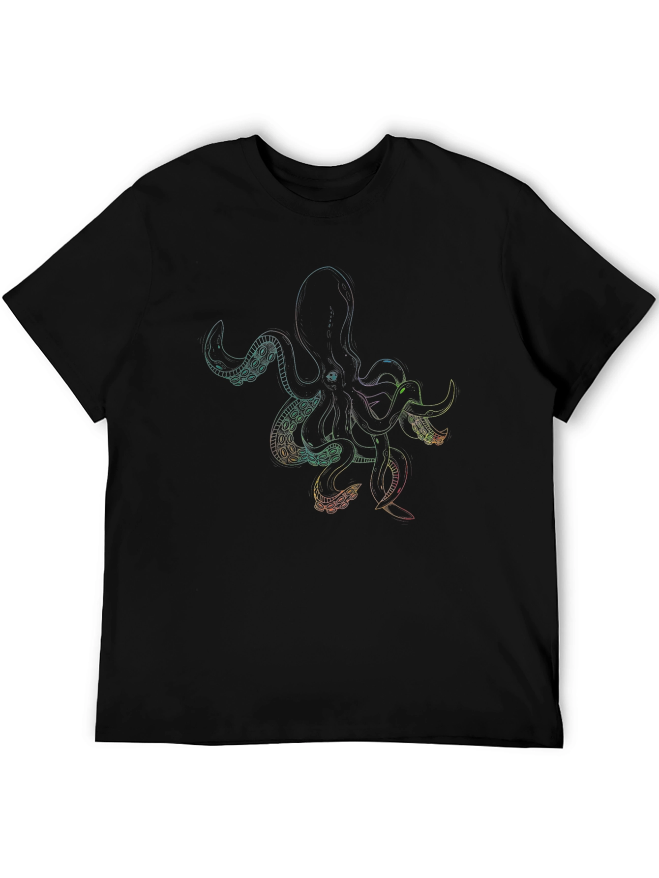 Rainbow Octopus Graphic Black T-Shirt