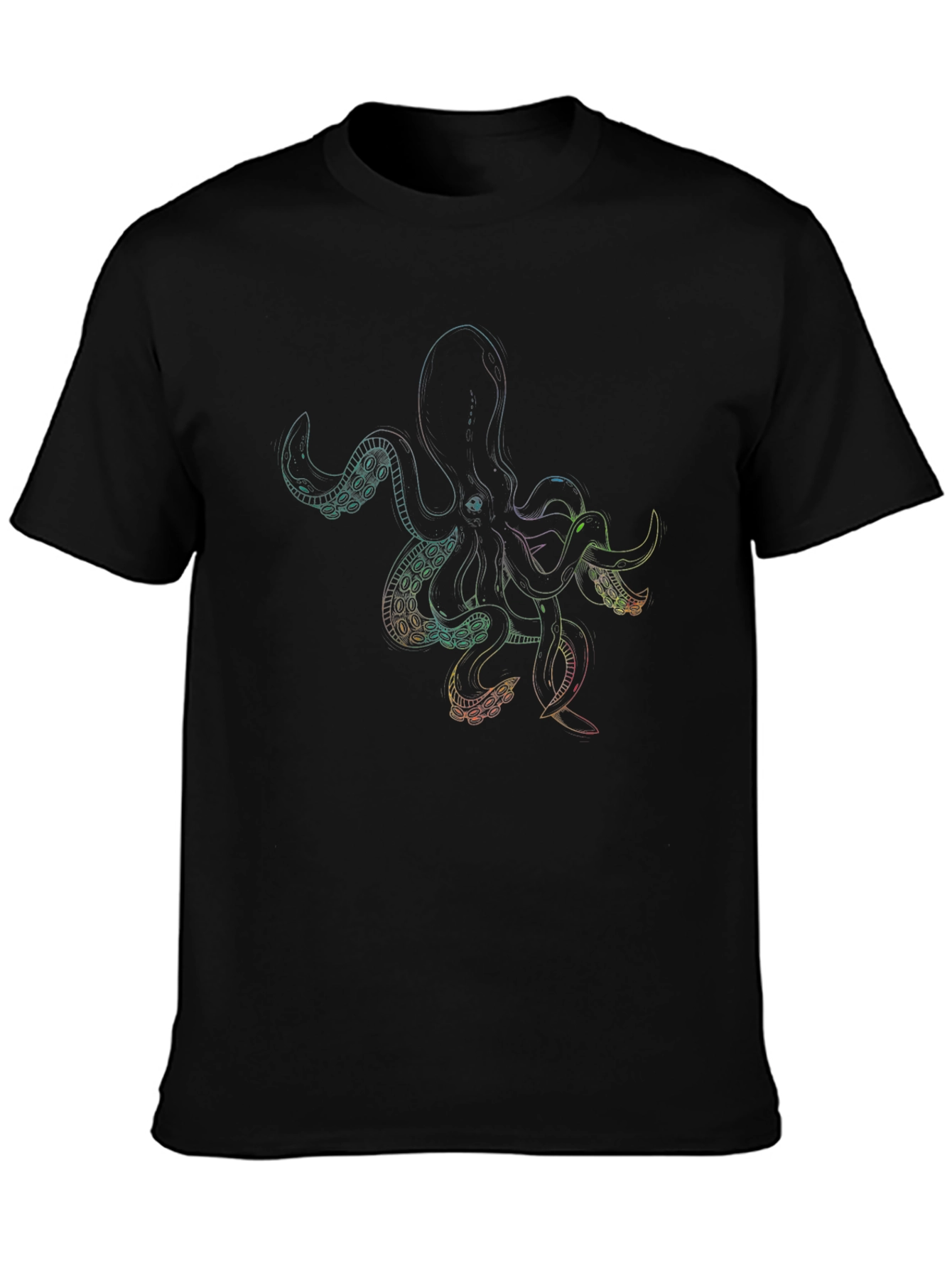Rainbow Octopus Graphic Black T-Shirt