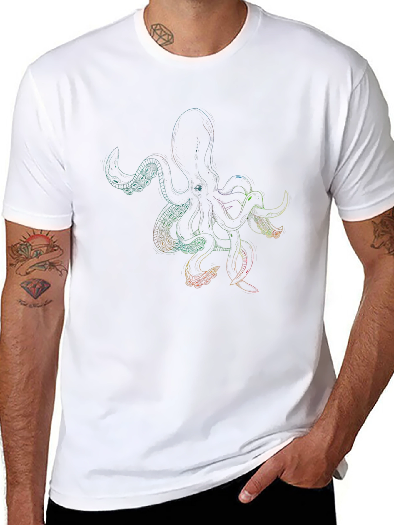Rainbow Octopus Graphic Black T-Shirt