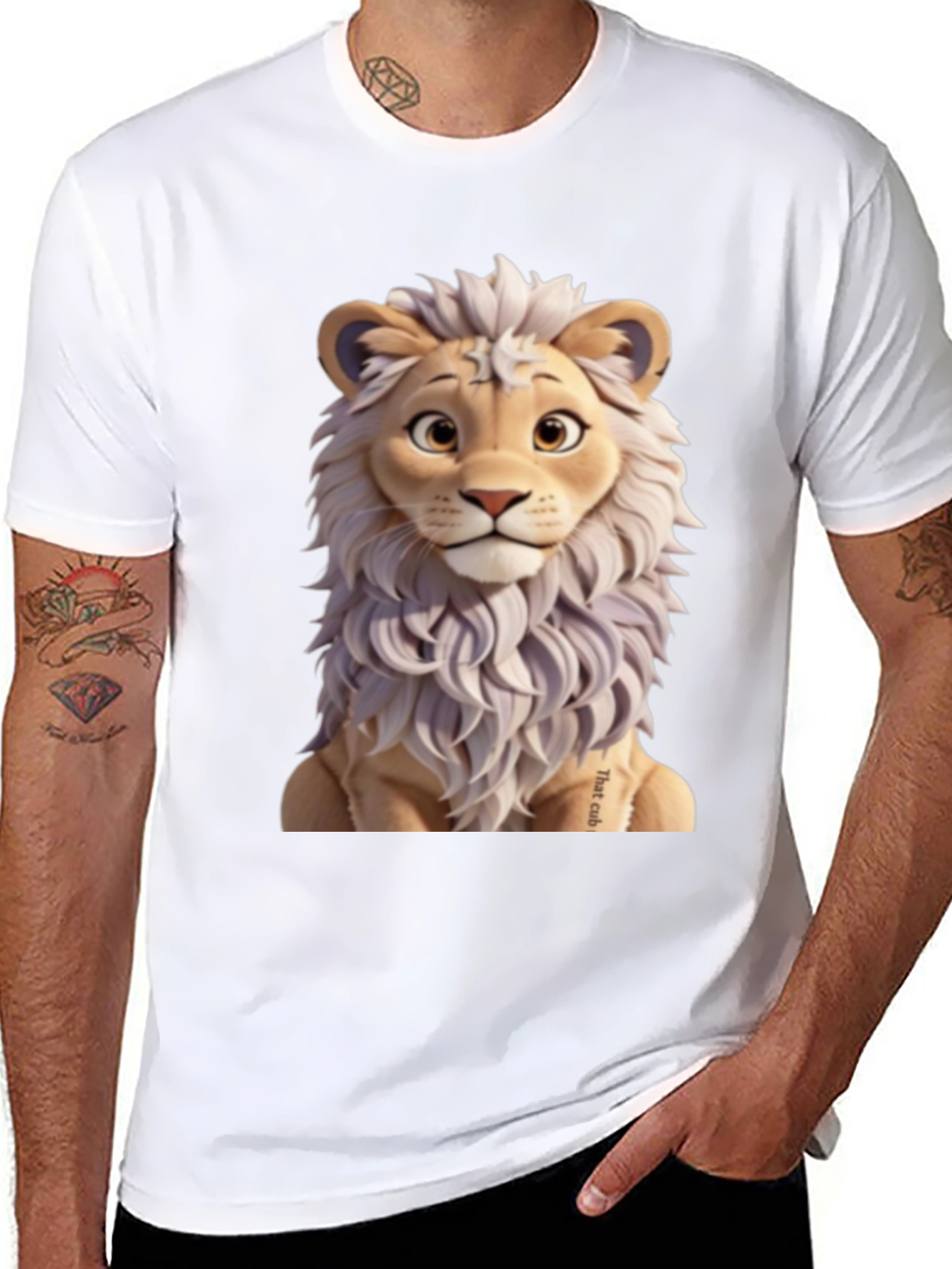 Cartoon Lion Graphic Tee - Black