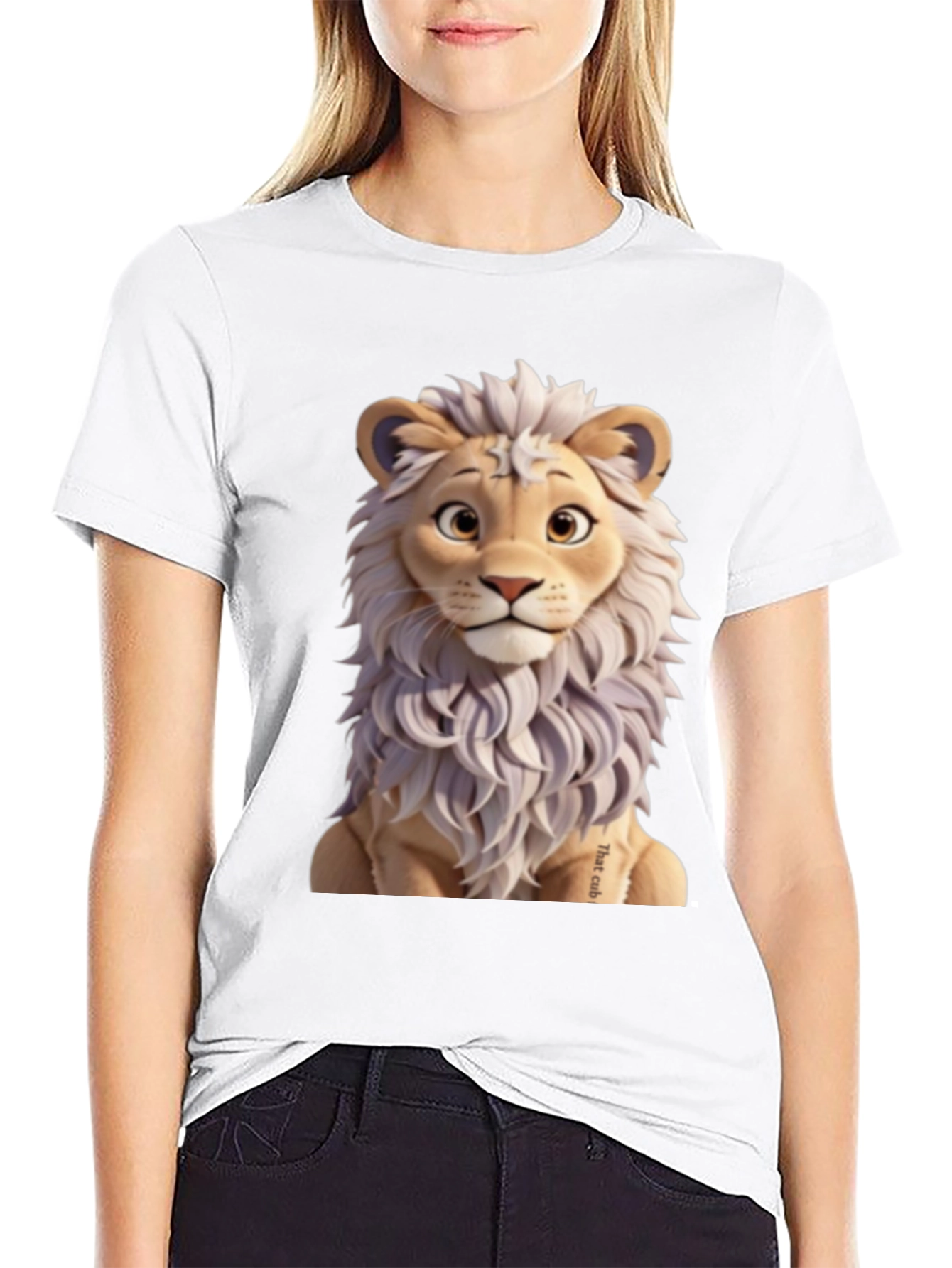 Cartoon Lion Graphic Tee - Black