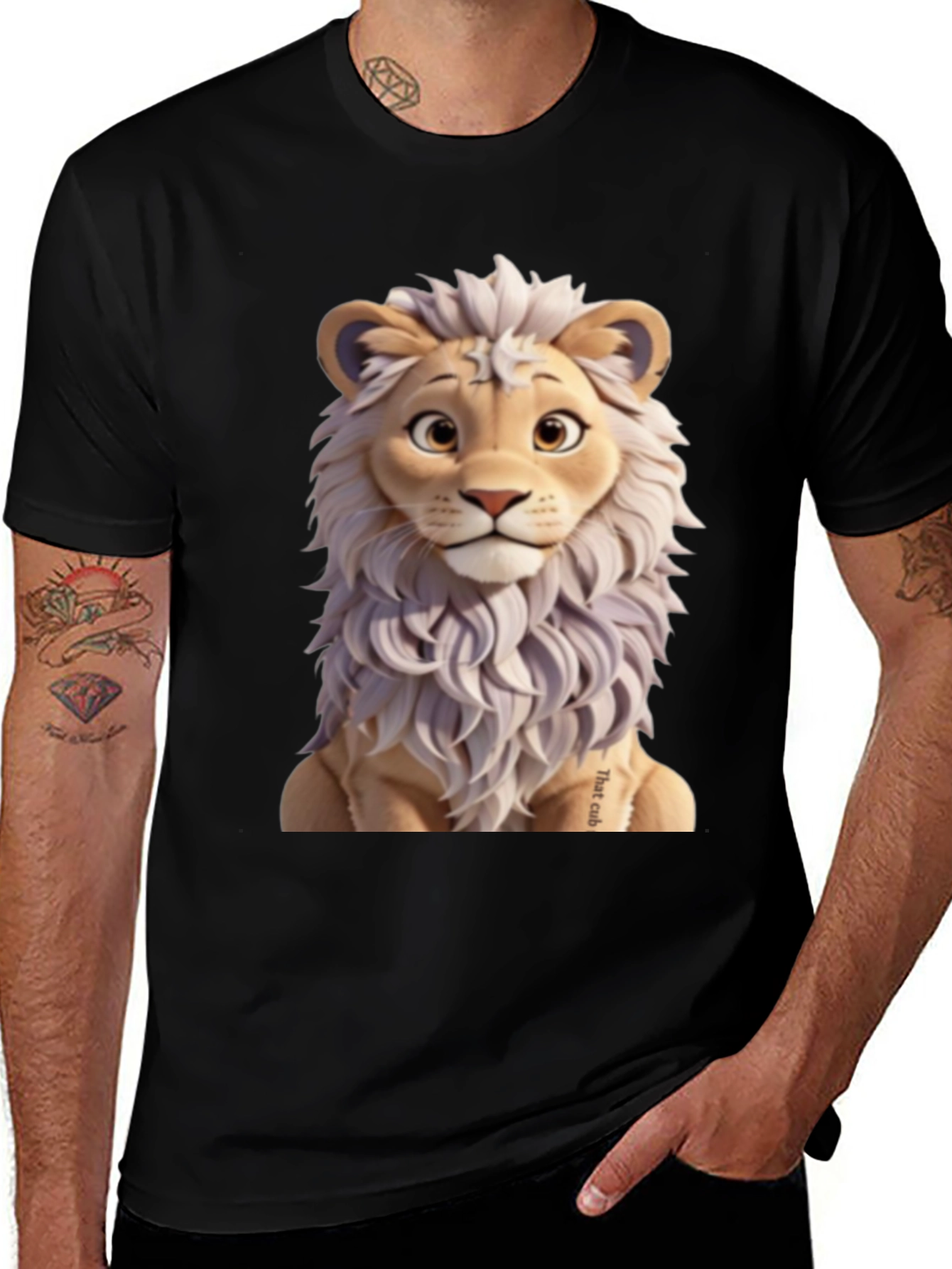 Cartoon Lion Graphic Tee - Black