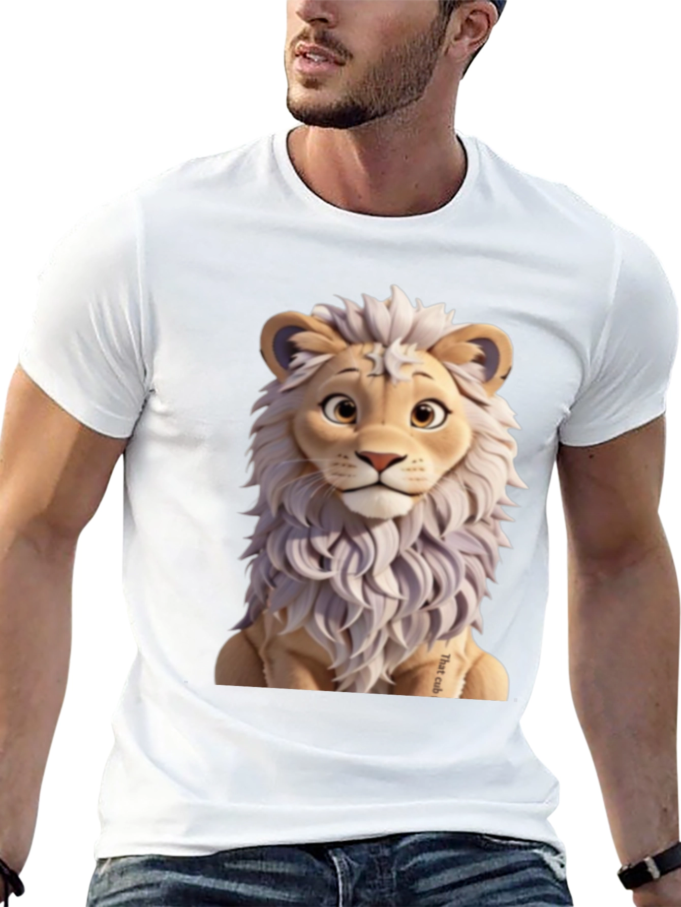 Cartoon Lion Graphic Tee - Black