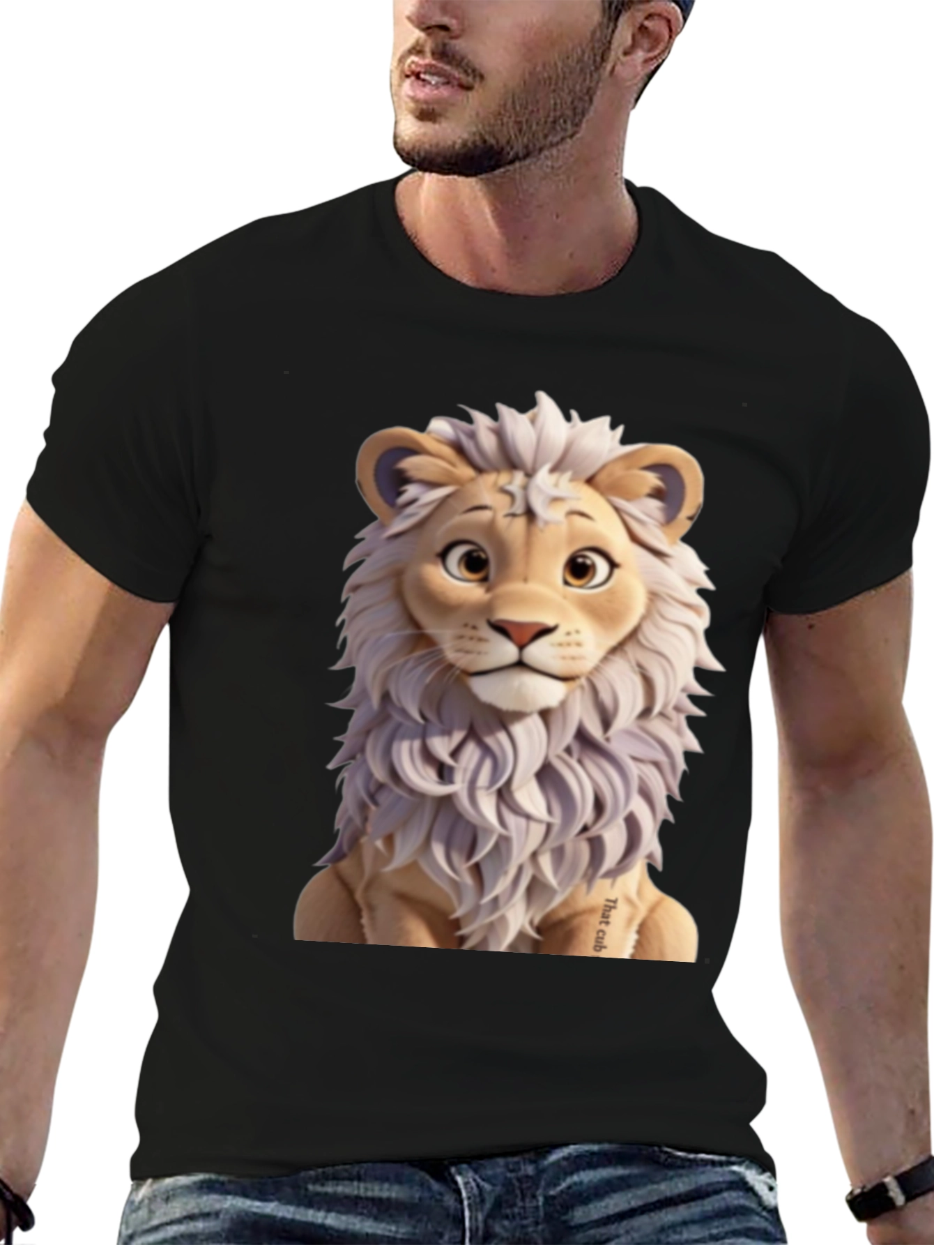Cartoon Lion Graphic Tee - Black