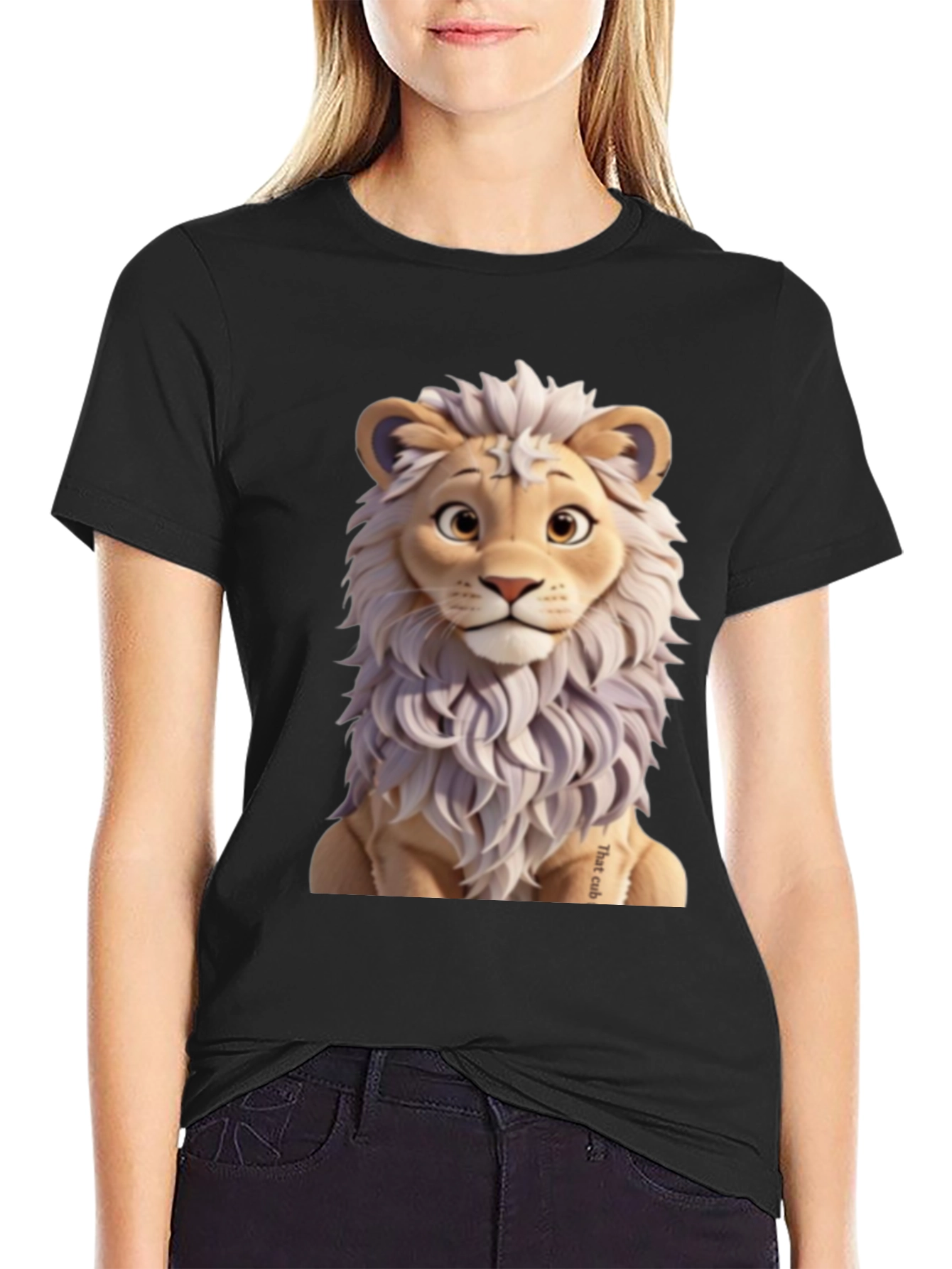 Cartoon Lion Graphic Tee - Black