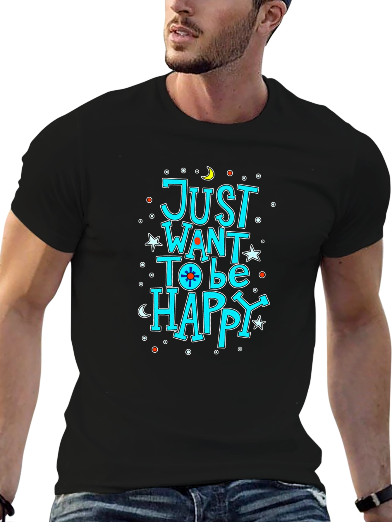 Just Want to be Happy Graphic T-Shirt - Black