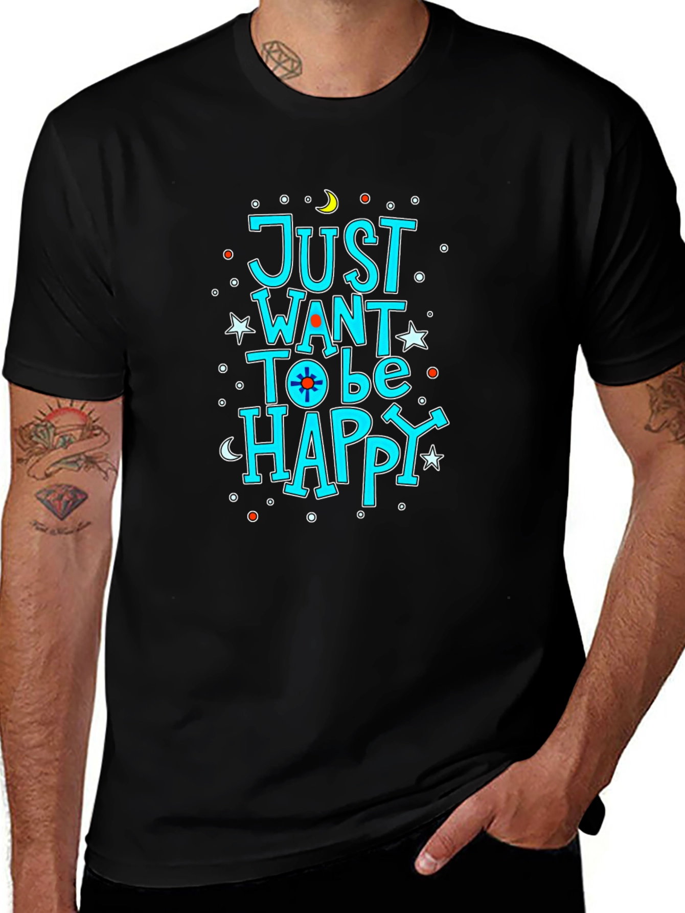 Just Want to be Happy Graphic T-Shirt - Black