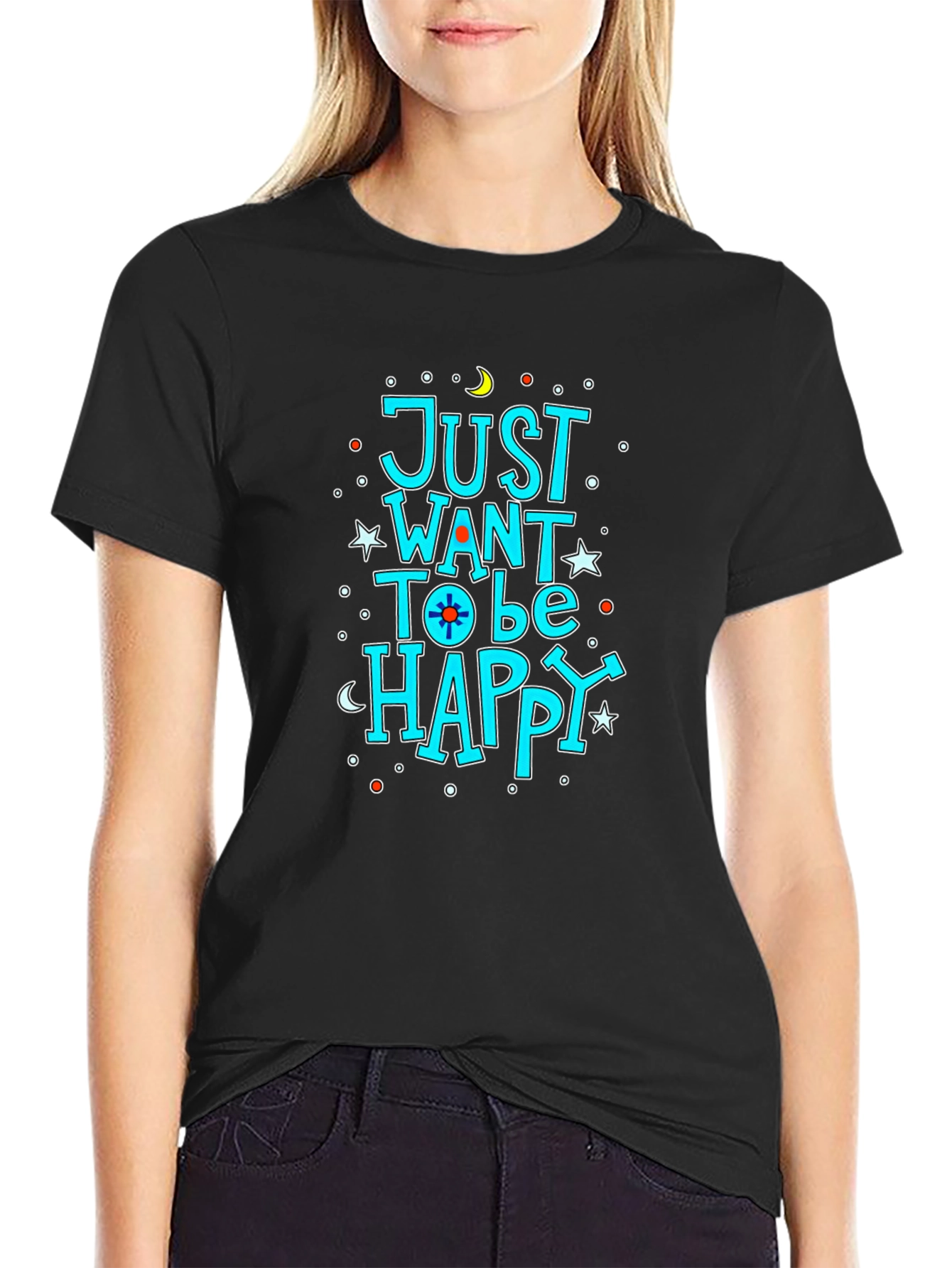Just Want to be Happy Graphic T-Shirt - Black