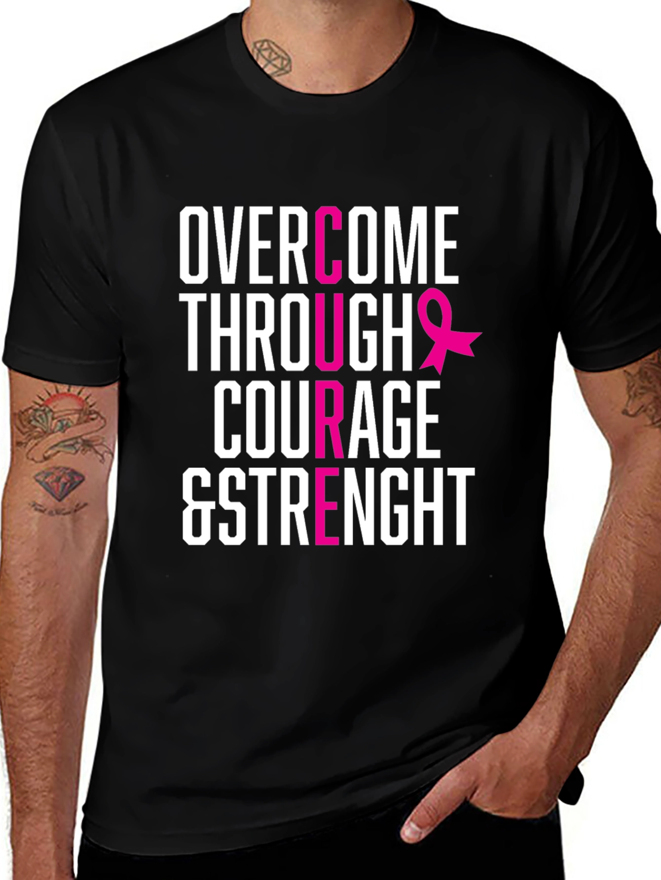 Courage & Strength Breast Cancer Awareness T-Shirt