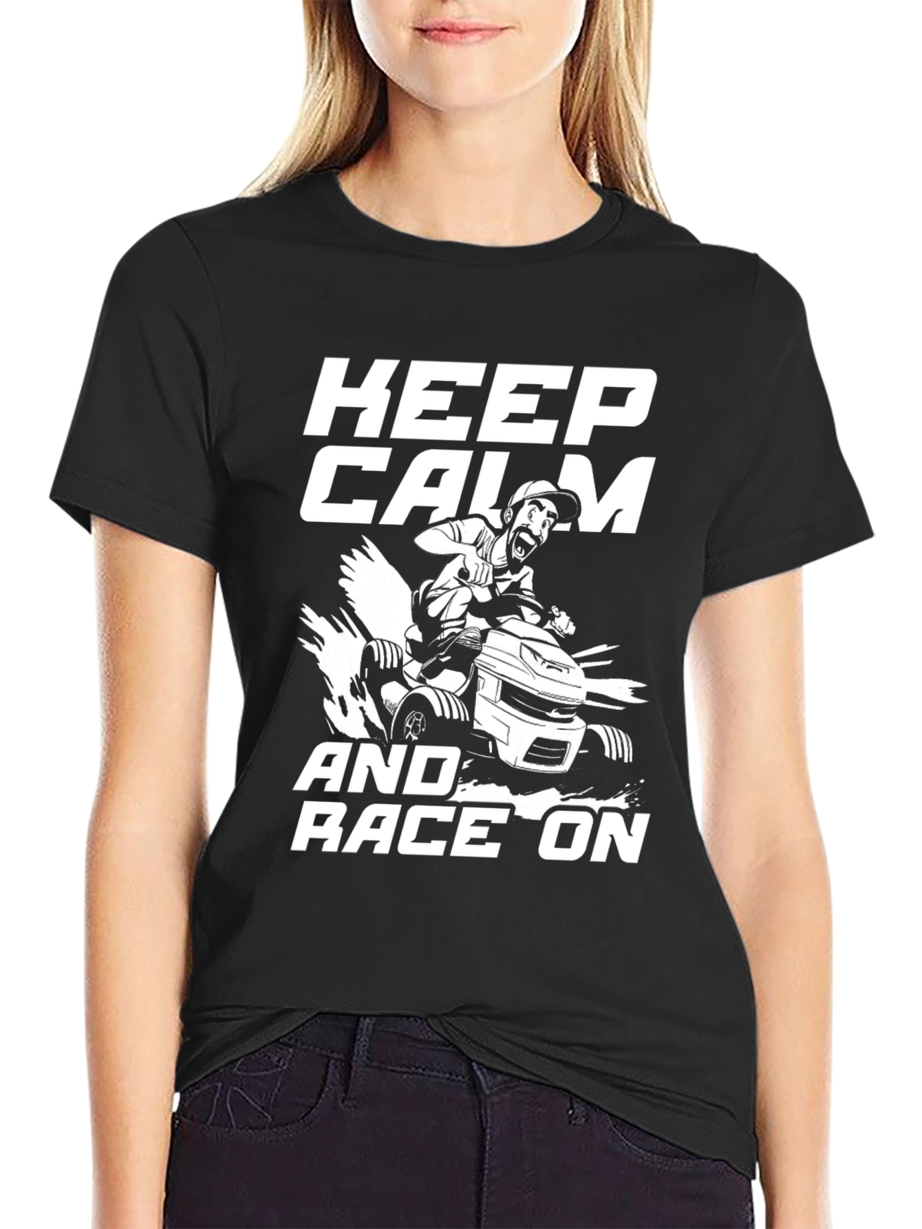 Keep Calm and Race On Black T-Shirt