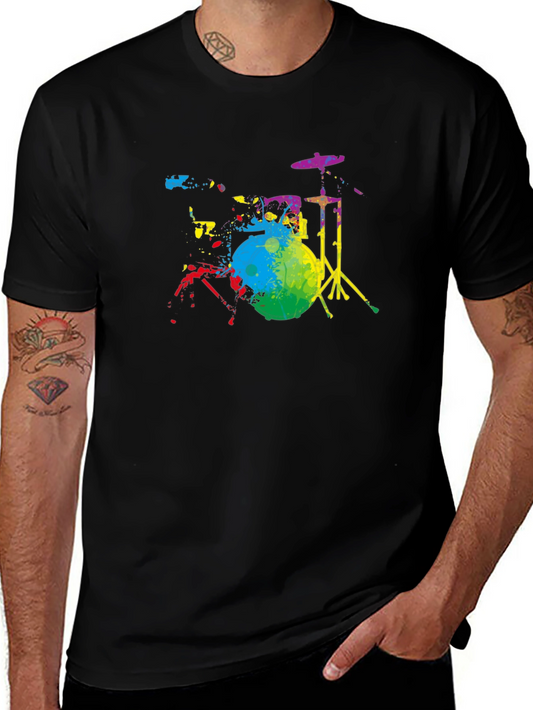 Colorful Drum Set Graphic Tee - Music Lovers T-Shirt