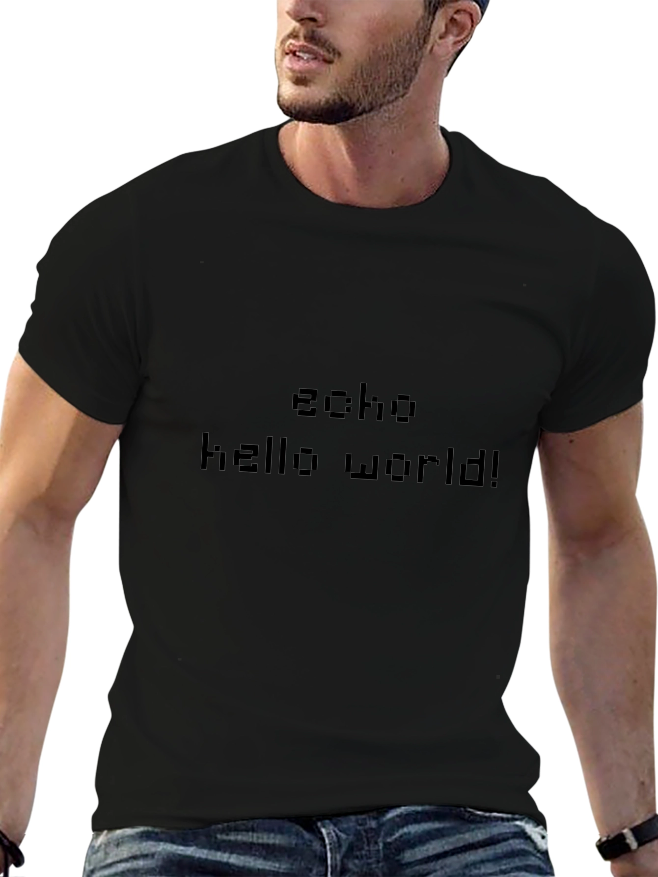 Echo Hello World Black T-Shirt Programmer Coder