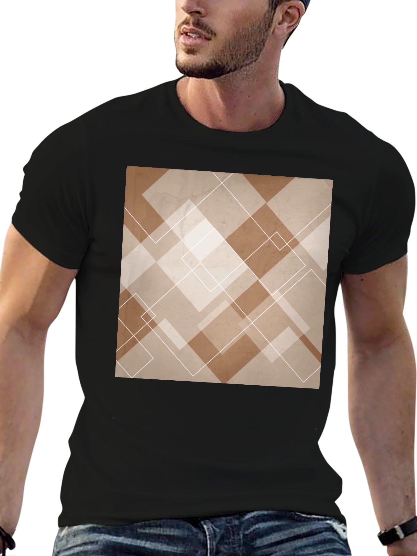Abstract Geometric Pattern Black T-Shirt