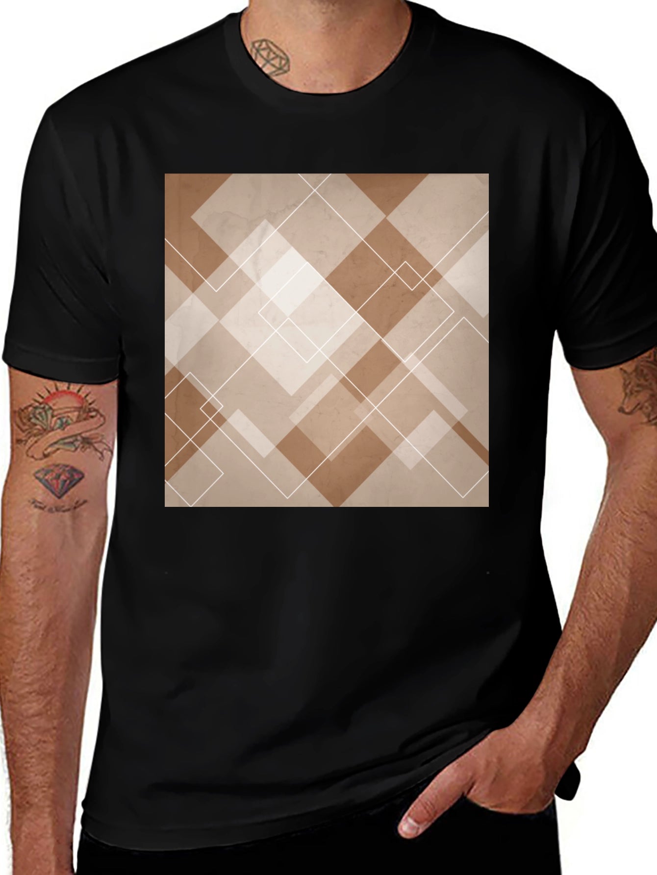 Abstract Geometric Pattern Black T-Shirt