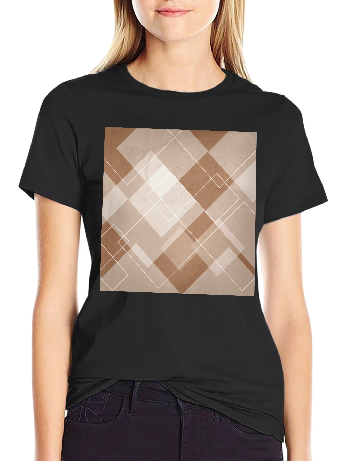 Abstract Geometric Pattern Black T-Shirt