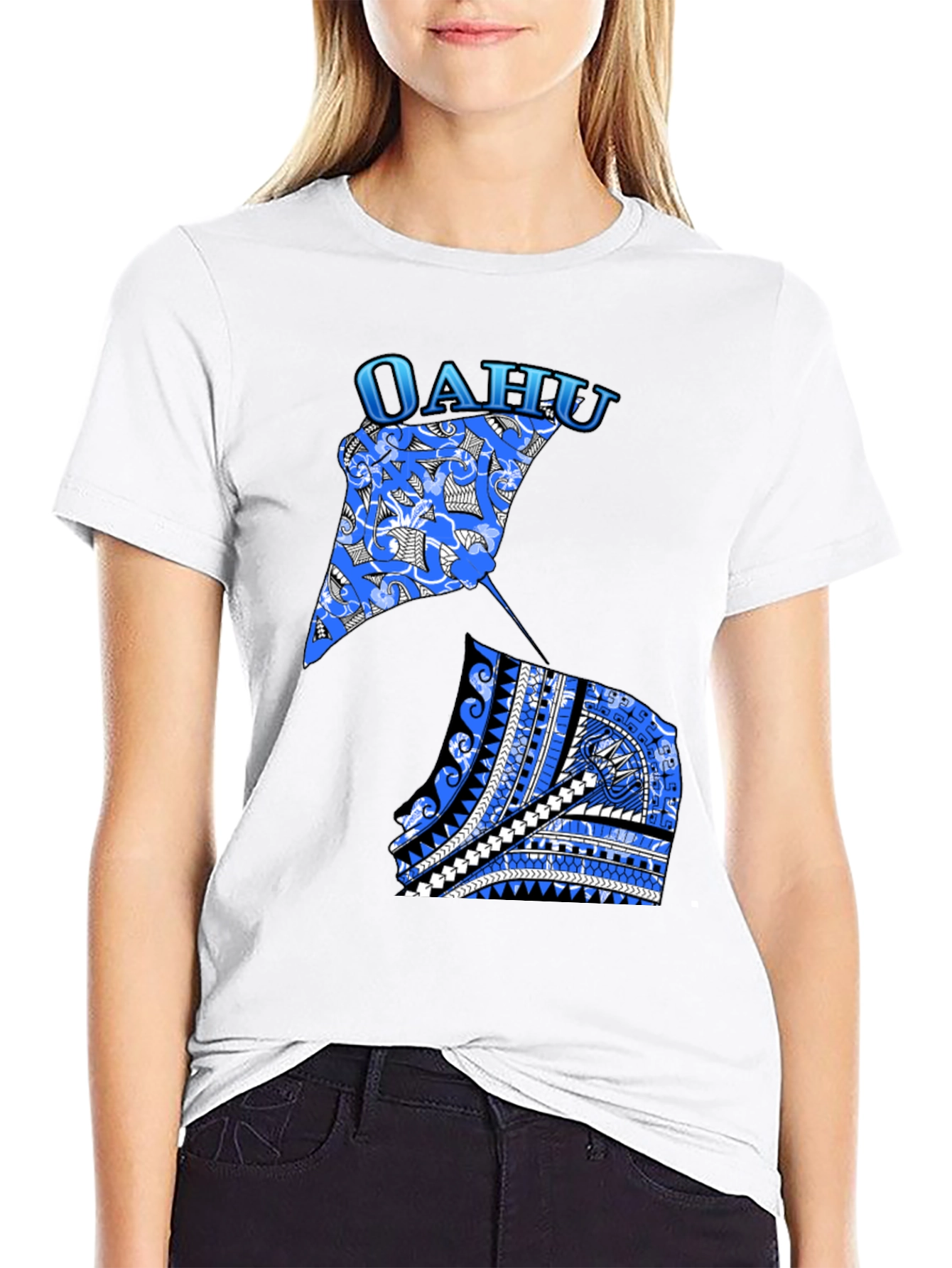 Oahu Stingray Graphic Print Black T-Shirt