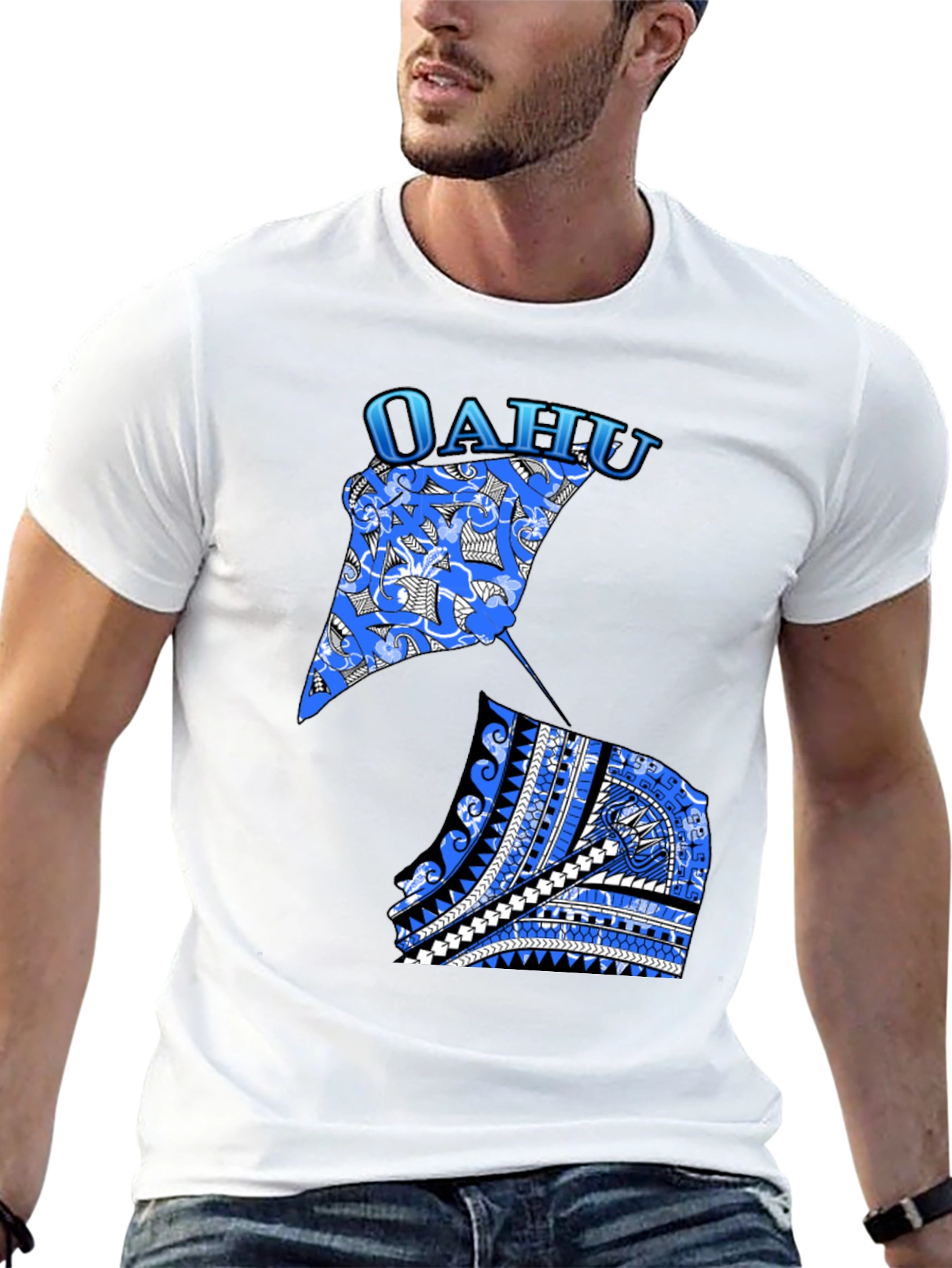 Oahu Stingray Graphic Print Black T-Shirt
