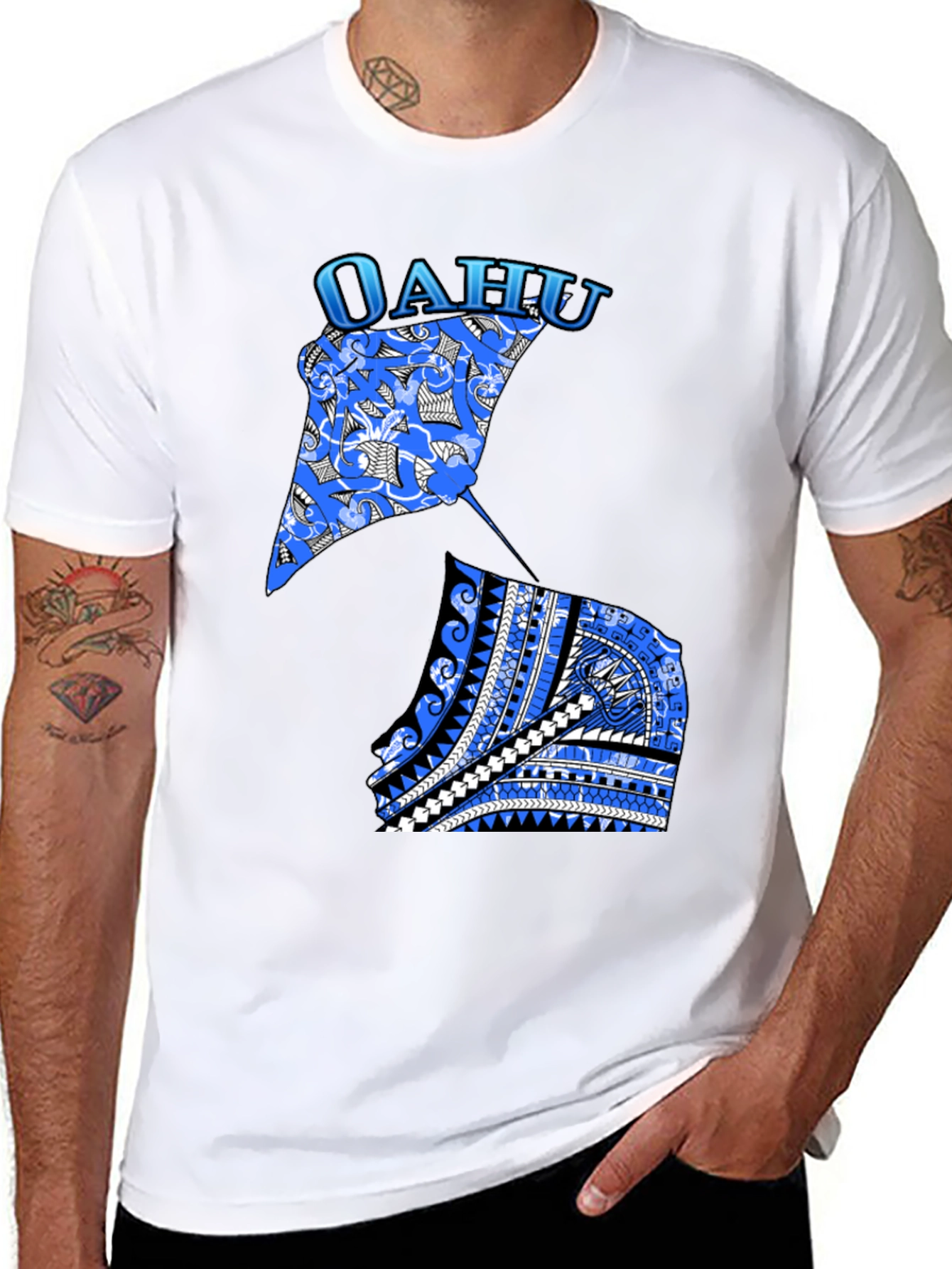 Oahu Stingray Graphic Print Black T-Shirt