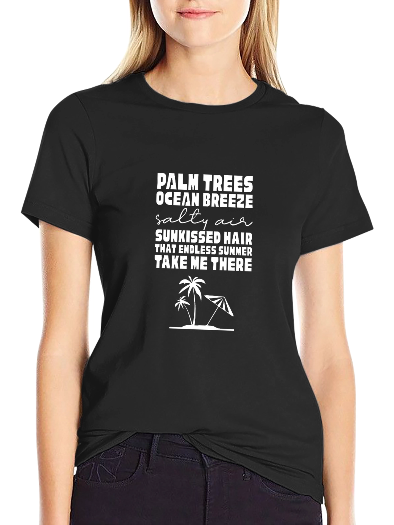Palm Trees Ocean Breeze Black Graphic Tee