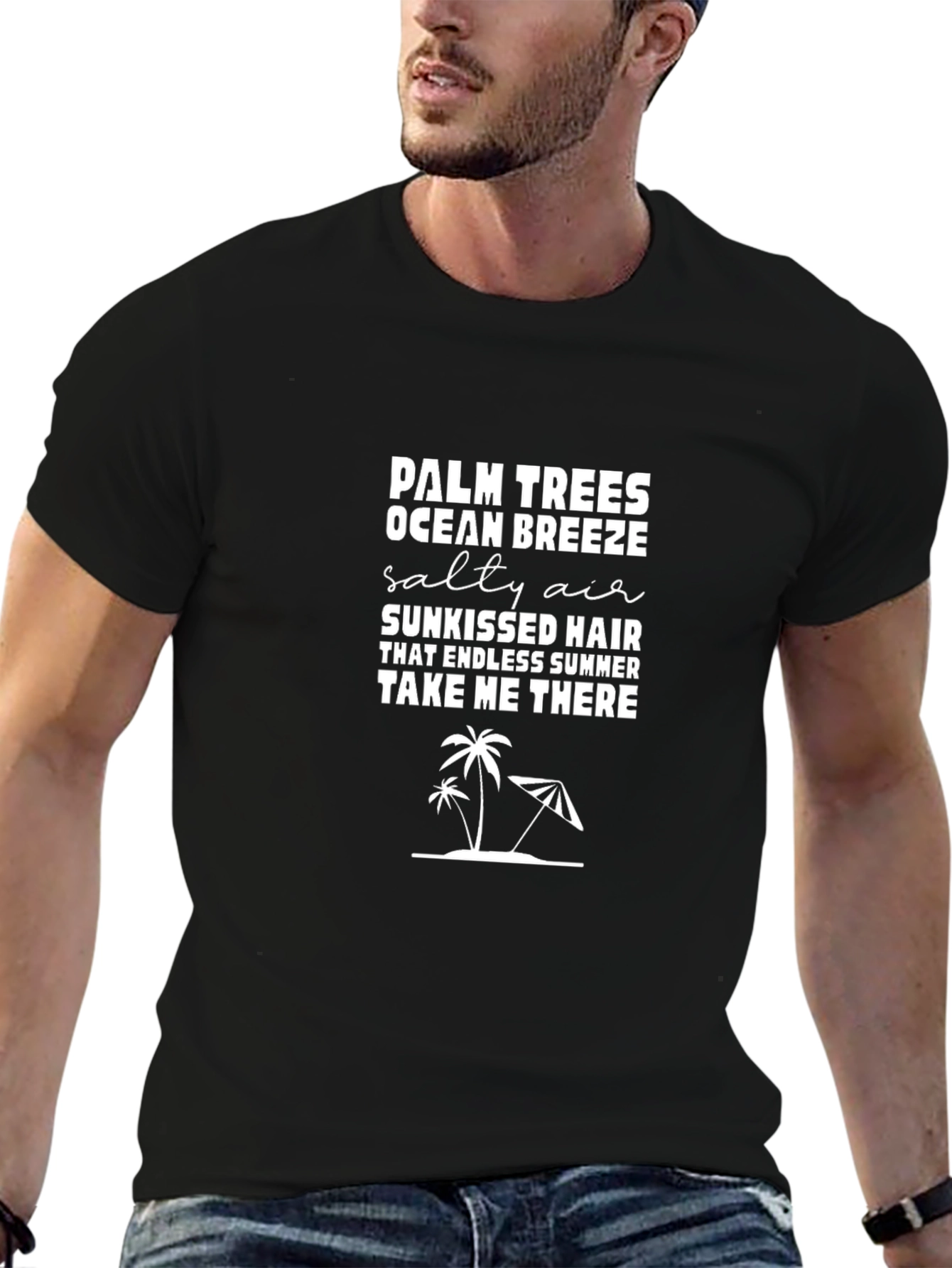 Palm Trees Ocean Breeze Black Graphic Tee