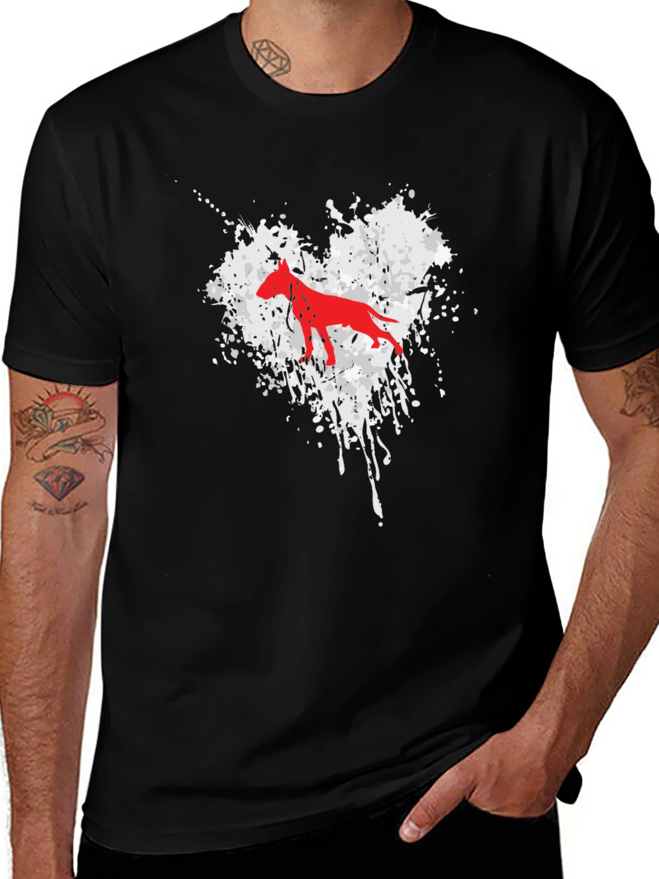 Dog Heart Splatter Graphic T-Shirt - Unisex Black Tee