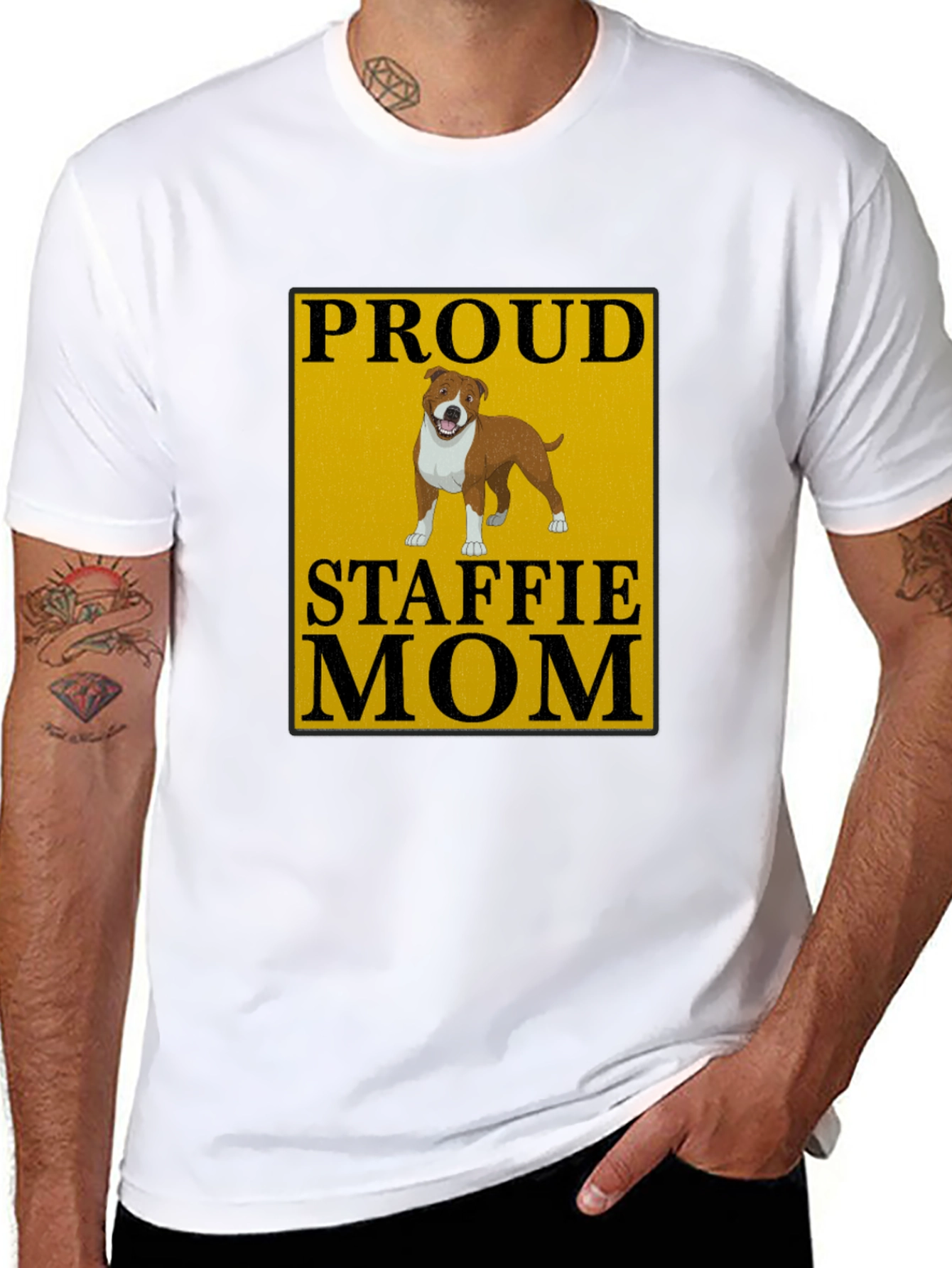Proud Staffie Mom Black T-Shirt