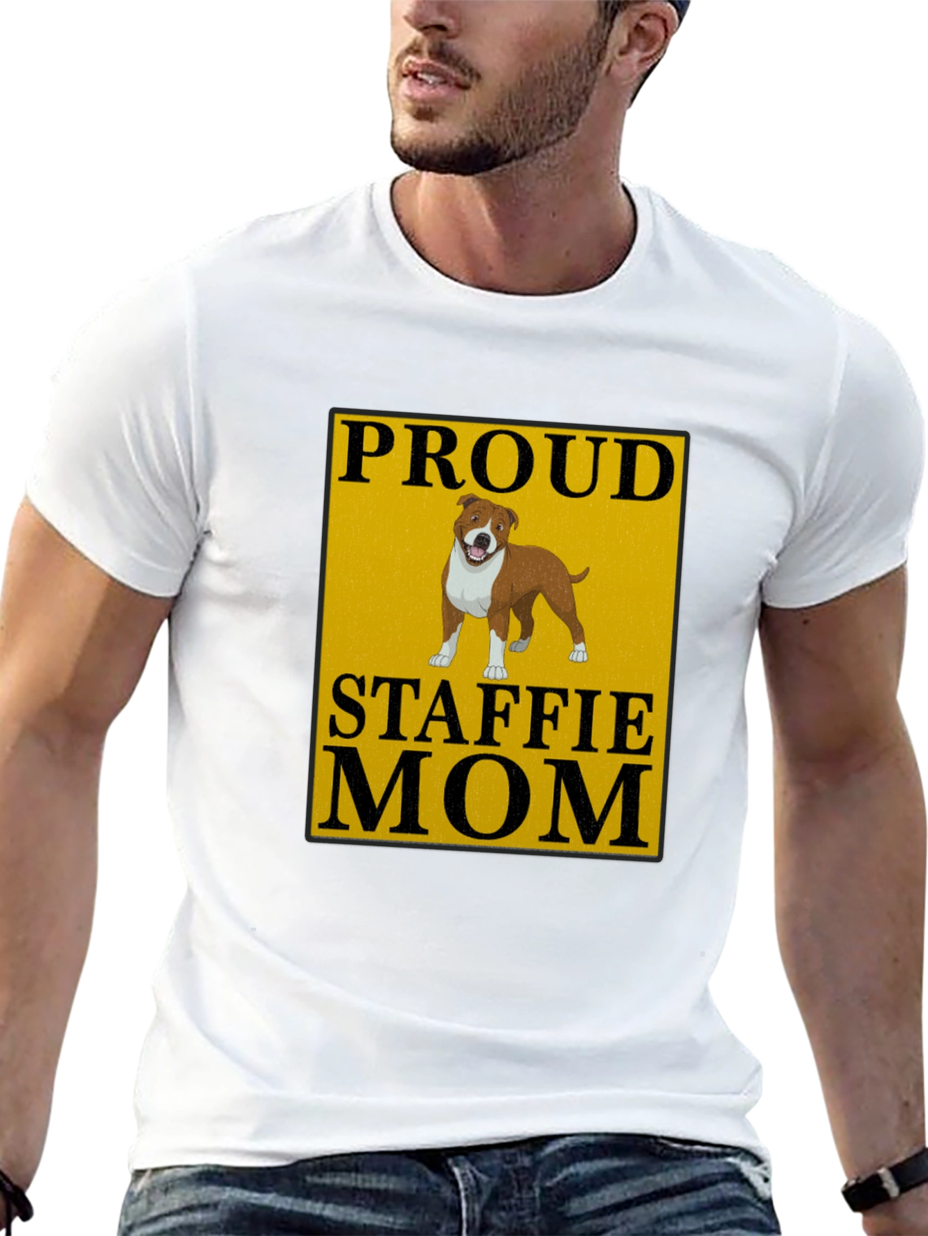 Proud Staffie Mom Black T-Shirt