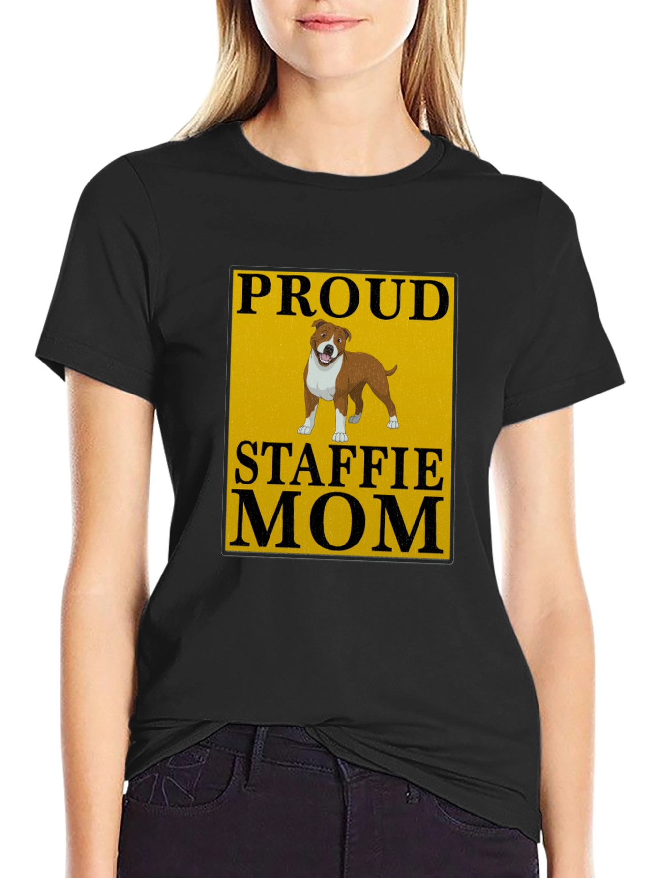 Proud Staffie Mom Black T-Shirt