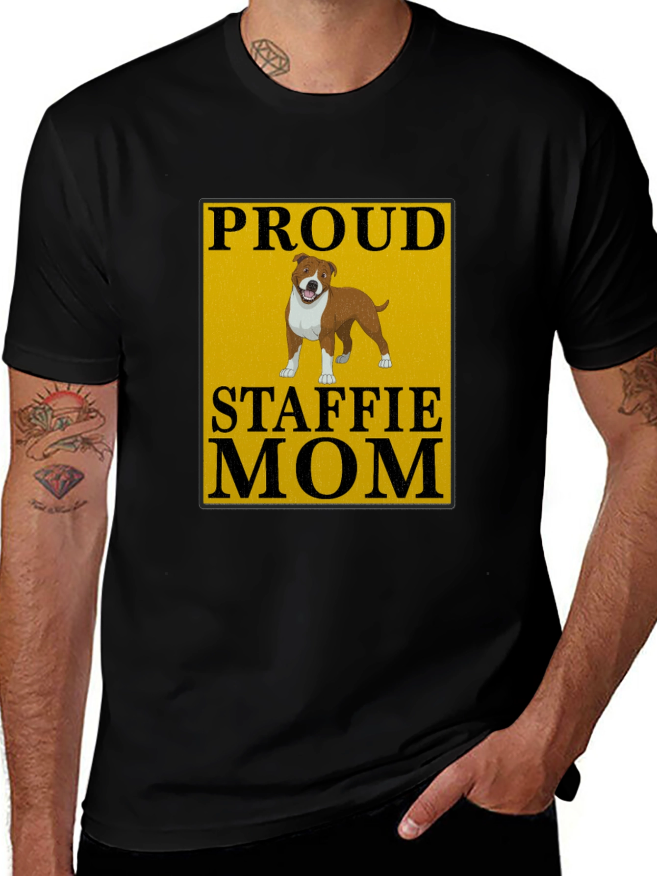 Proud Staffie Mom Black T-Shirt