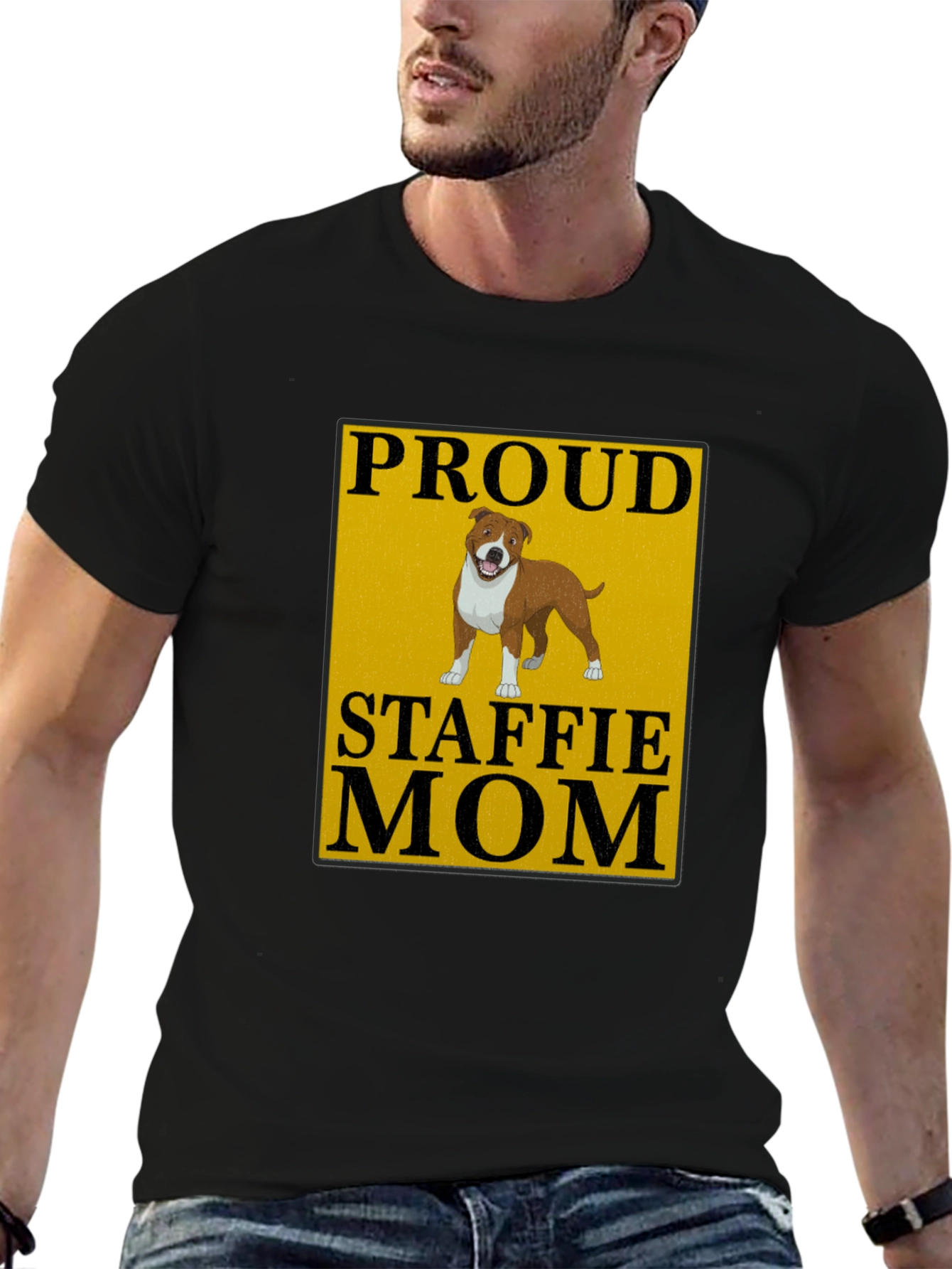 Proud Staffie Mom Black T-Shirt