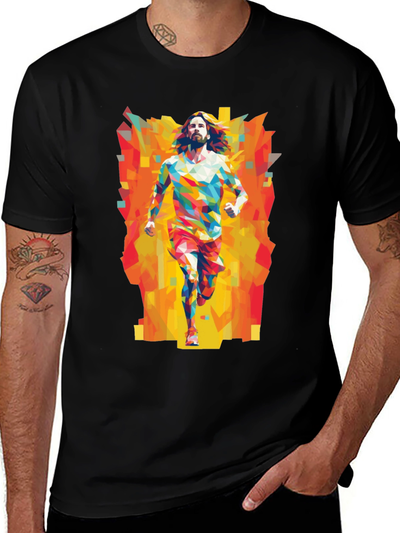 Geometric Runner Graphic Tee - Black Casual Shirt