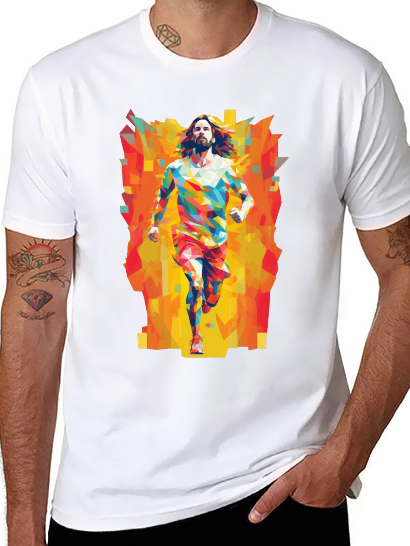 Geometric Runner Graphic Tee - Black Casual Shirt